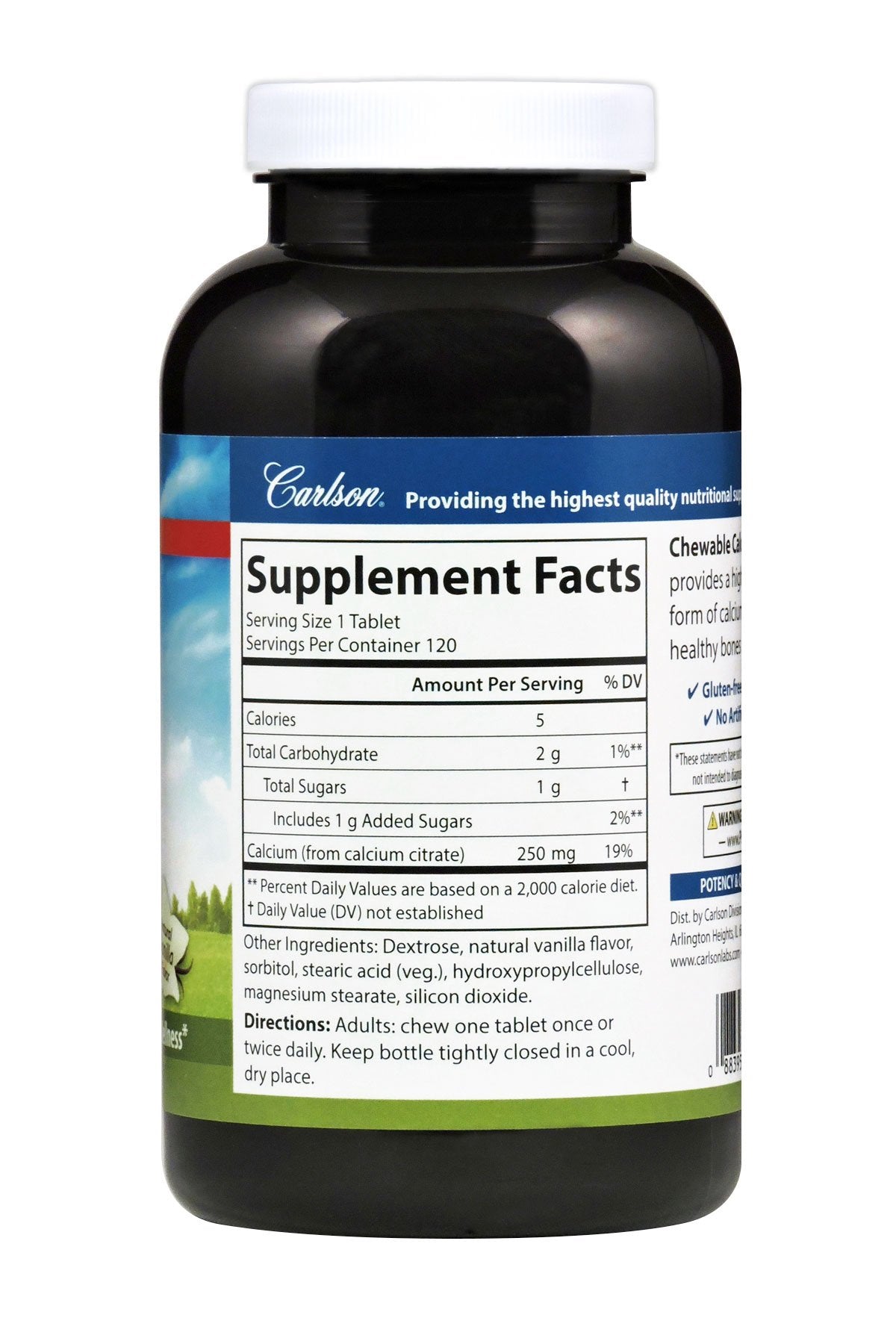 Carlson Calcium Citrate 250 mg Chewable, 120 Tablets