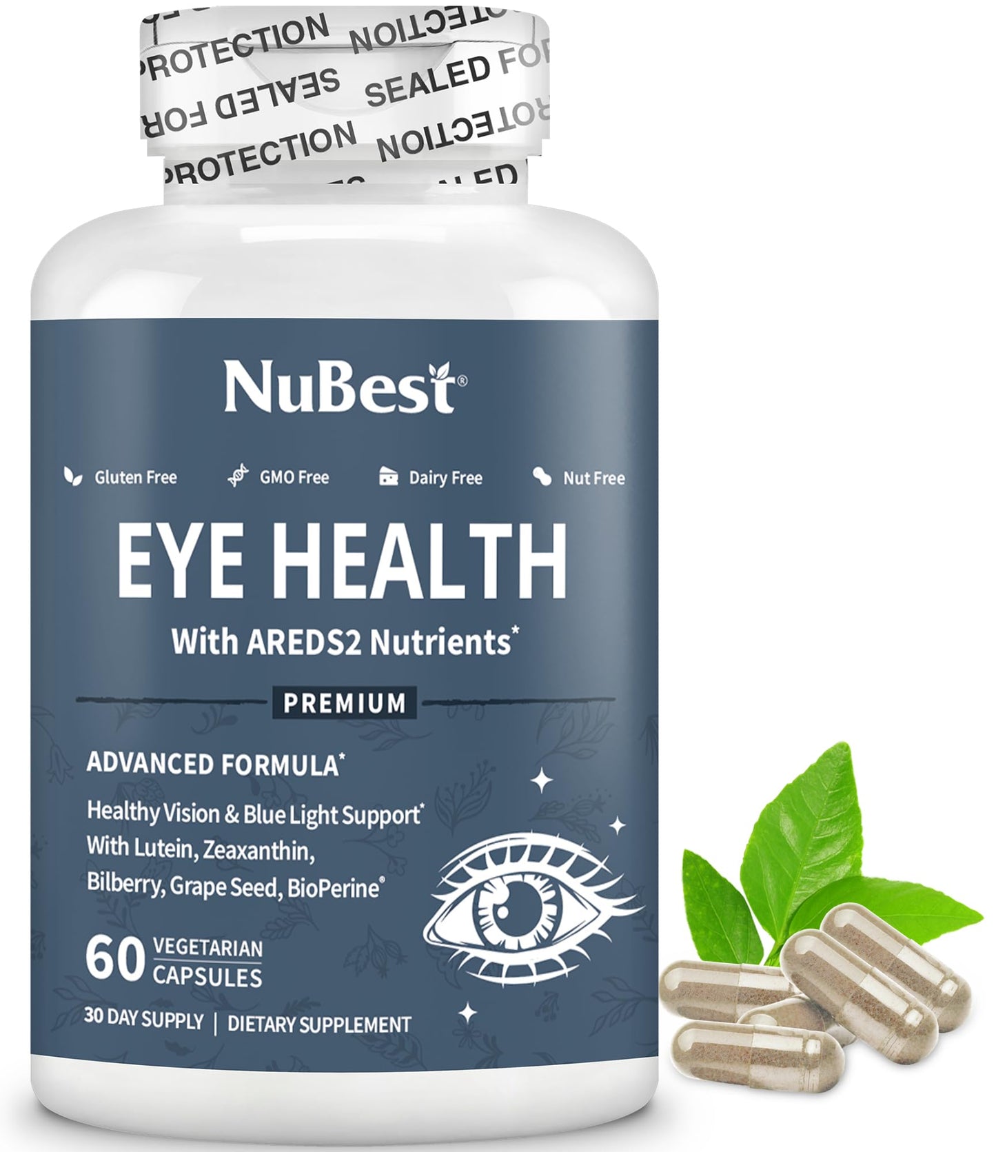 NuBest AREDS 2 Eye Vitamins with Beta Carotene Carrot Powder, 20mg Lutein, 4mg Zeaxanthin, Bilberry, Grape Seed, BioPerine, B-Complex, Multivitamin for Eye Health 120 Capsules