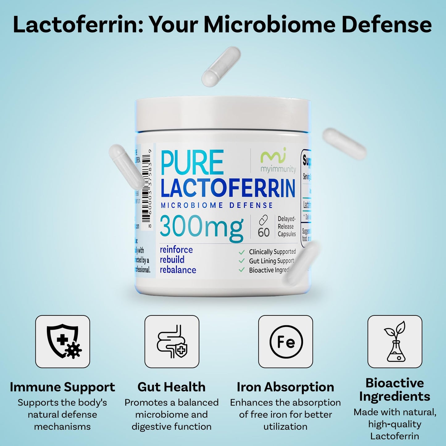 MyImmunity Lactoferrin 300mg Delayed Release Capsules, 60 Count