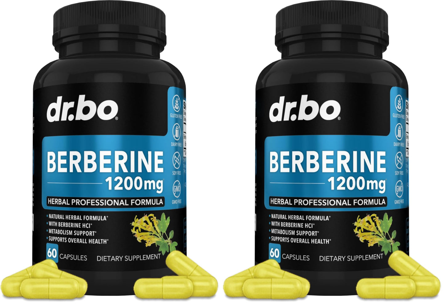 DR. BO Berberine Supplement Capsules 1200mg Berberine HCL, 120 Capsules