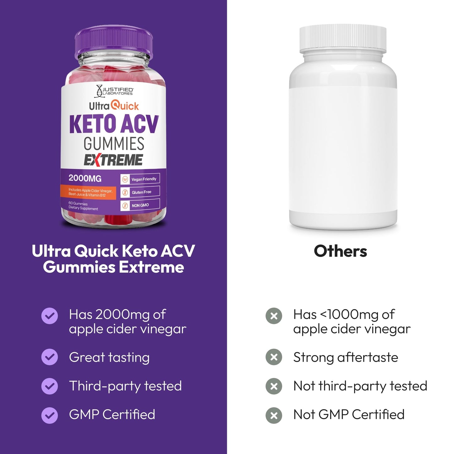 Justified Laboratories Ultra Quick Keto ACV Gummies Extreme (2000 mg) Gummies 60 Count