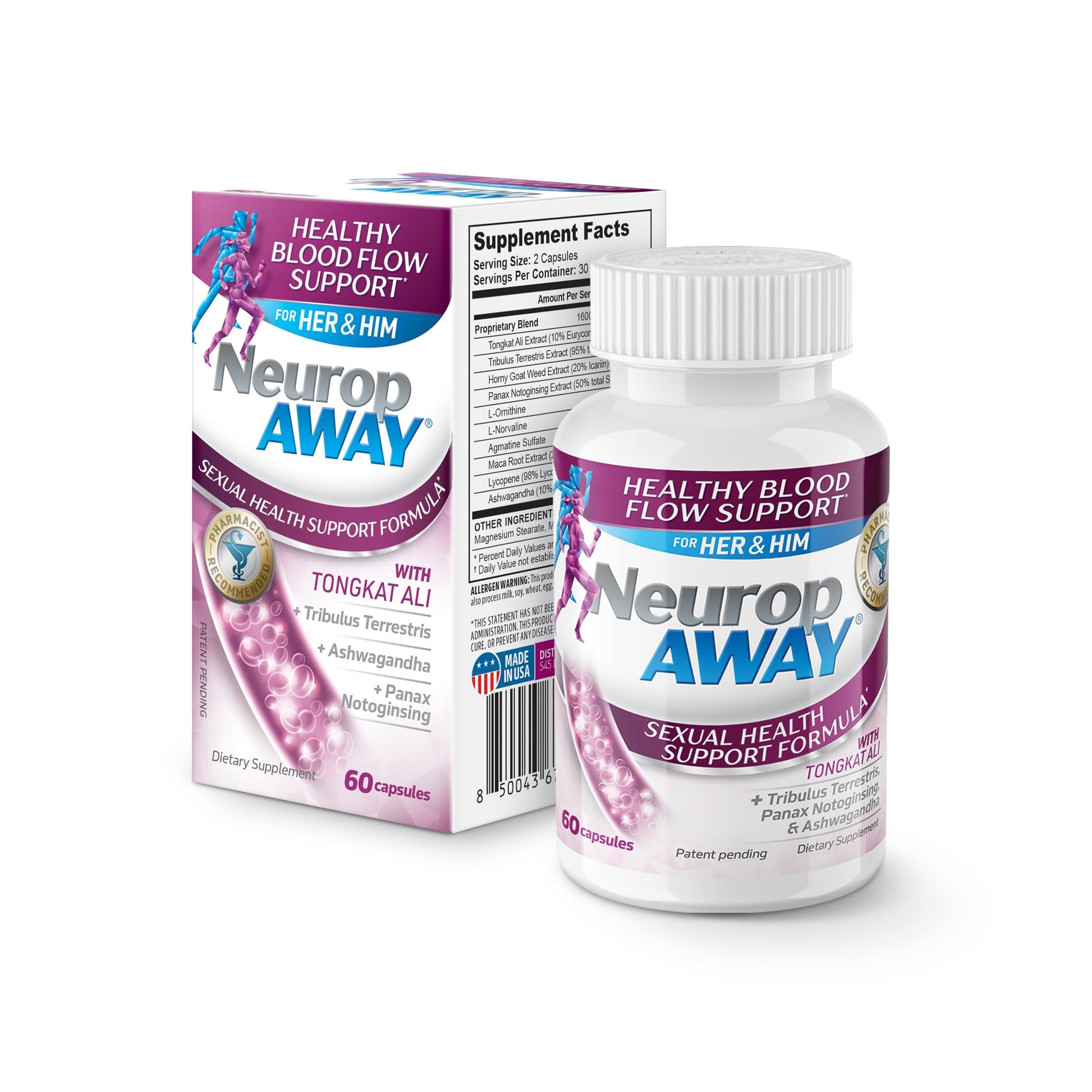 NeuropAWAY Blood Flow Support Formula for Men & Women Capsule, 60 Count