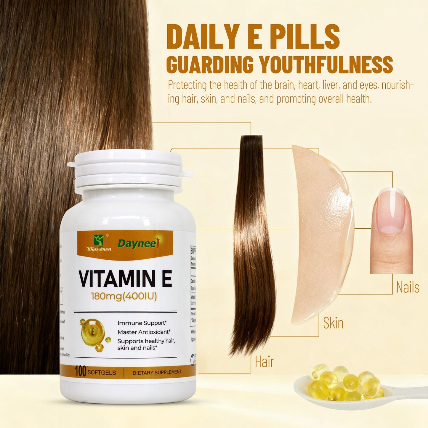 Wins Town Vitamin E Softgels 400IU (180mg), 100 Softgels
