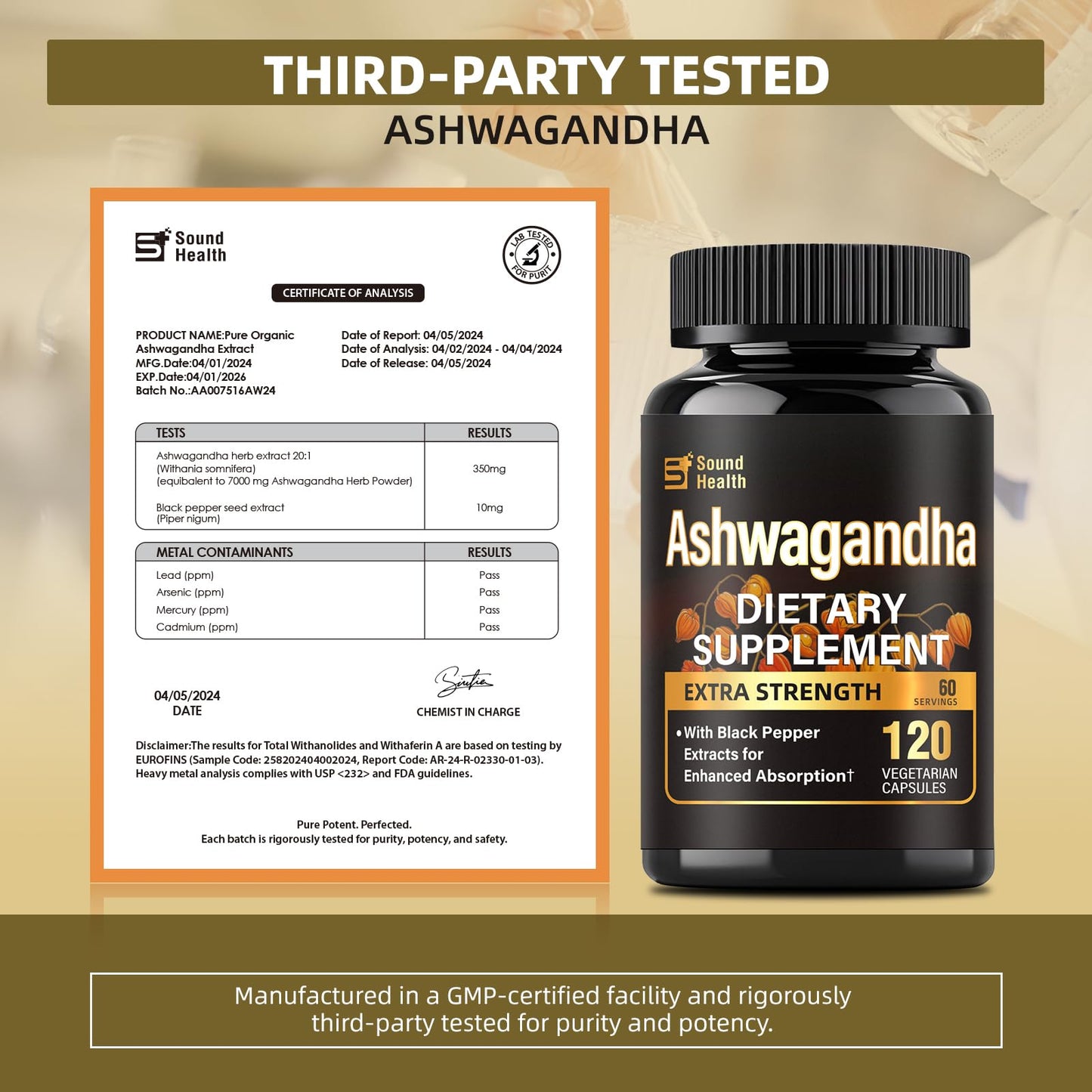 SoundHealth Organic Ashwagandha Capsules 120 Capsules
