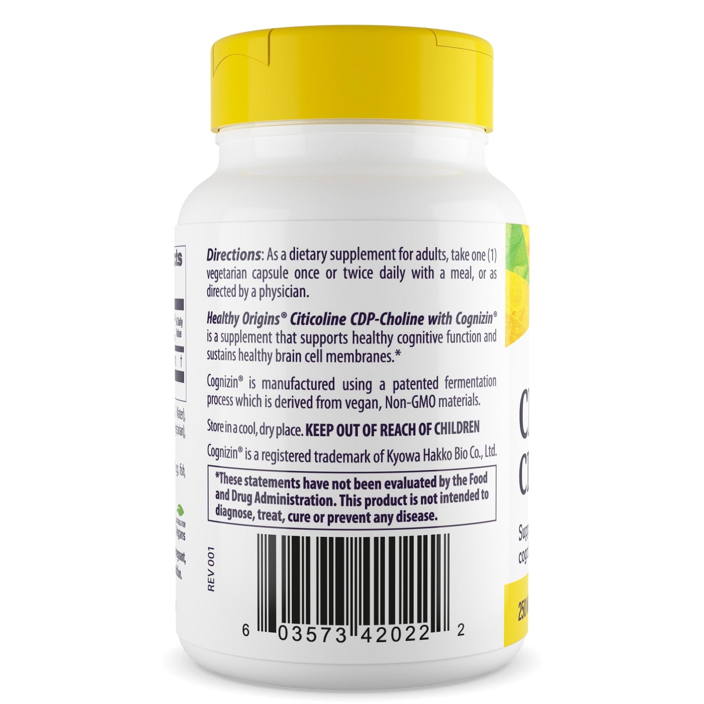 Healthy Origins Cognizin Citicoline 250 mg Capsules, 30 Veggie Capsules
