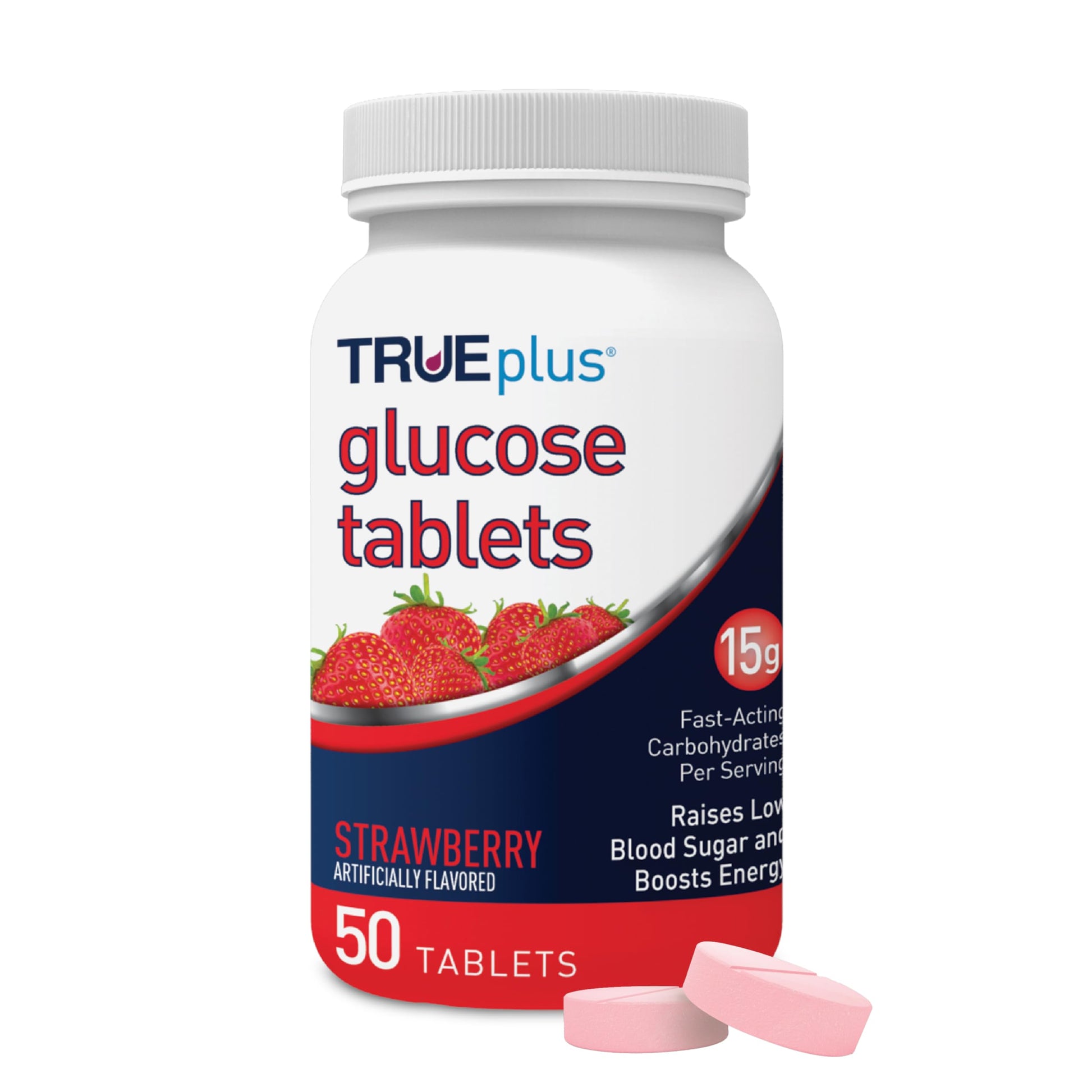 TRUEplus Glucose Tablets, Chewable, Strawberry Flavor, 50 Tablets