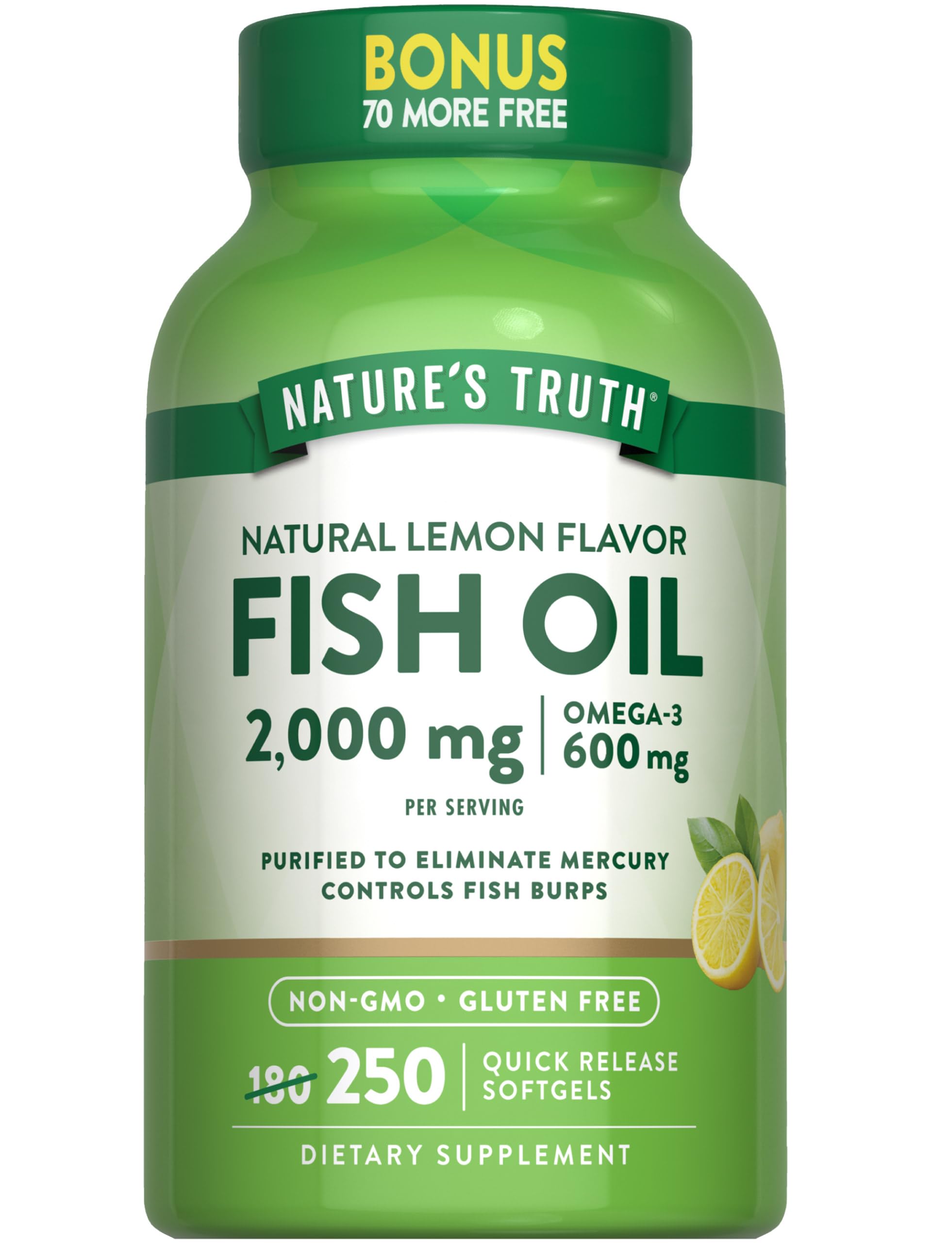 Nature's Truth Fish Oil 2000 mg 600 mg Omega-3 Softgels 250