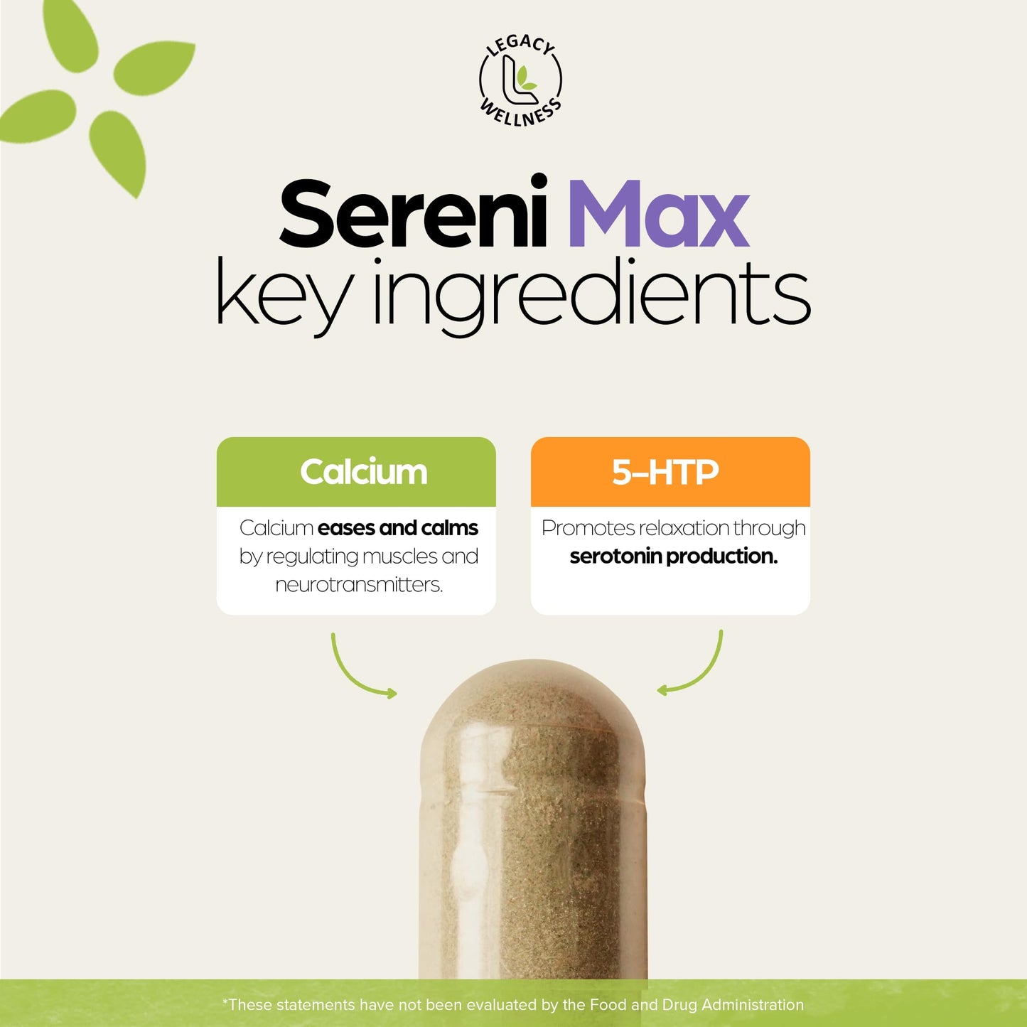 LegacyNutra Serini-Max 5-HTP Mood Support + Calcium, 60 Capsules