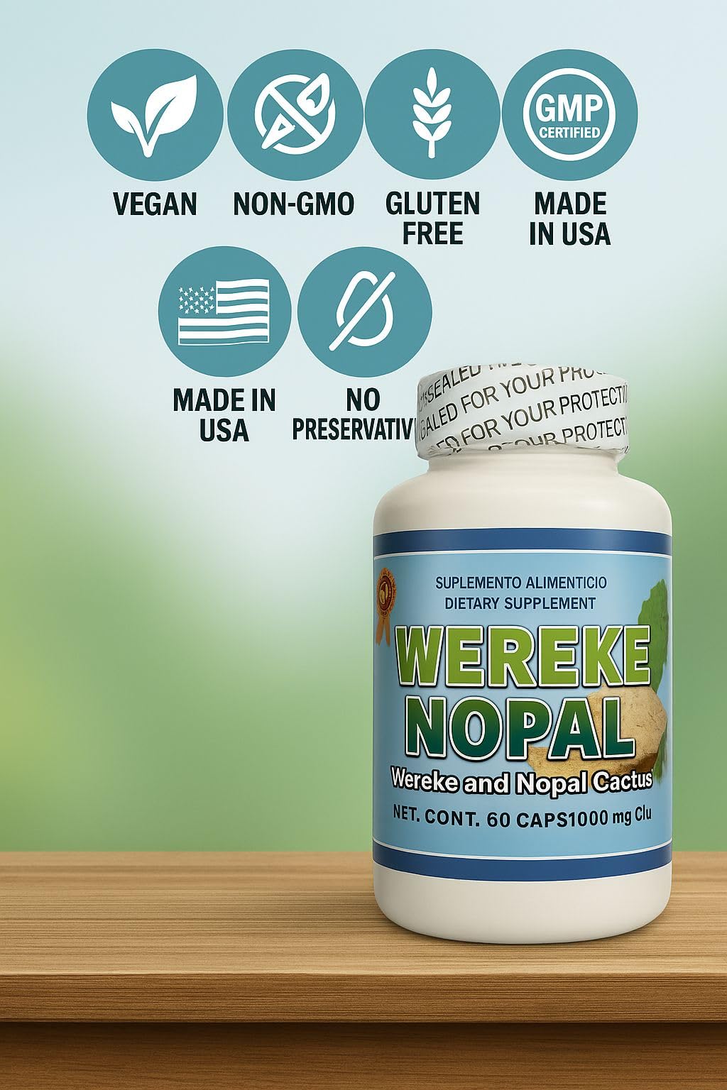 LO+NATURAL Wereke & Nopal Capsules, 60 Count, 1000 mg Each