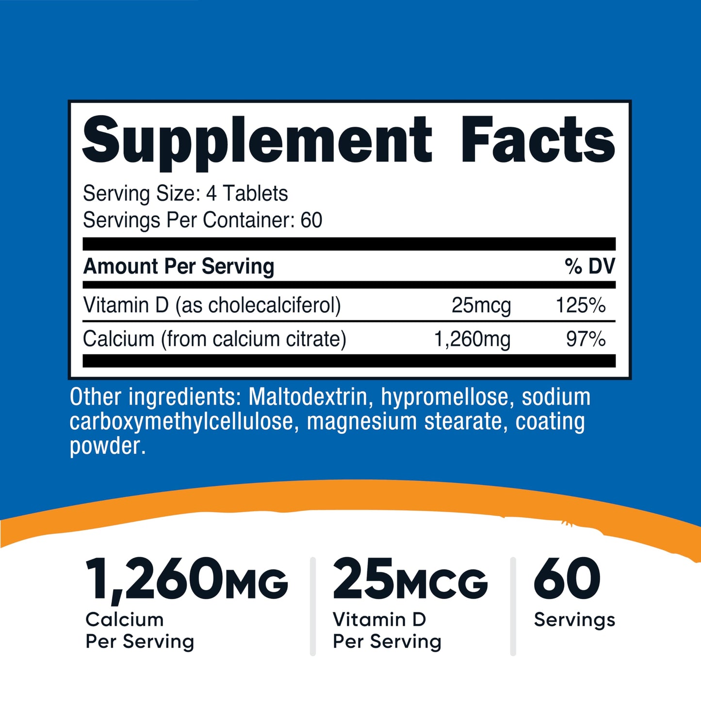 Nutricost Calcium Citrate (1,260mg) with Vitamin D (25mcg) Tablets, 240 Count