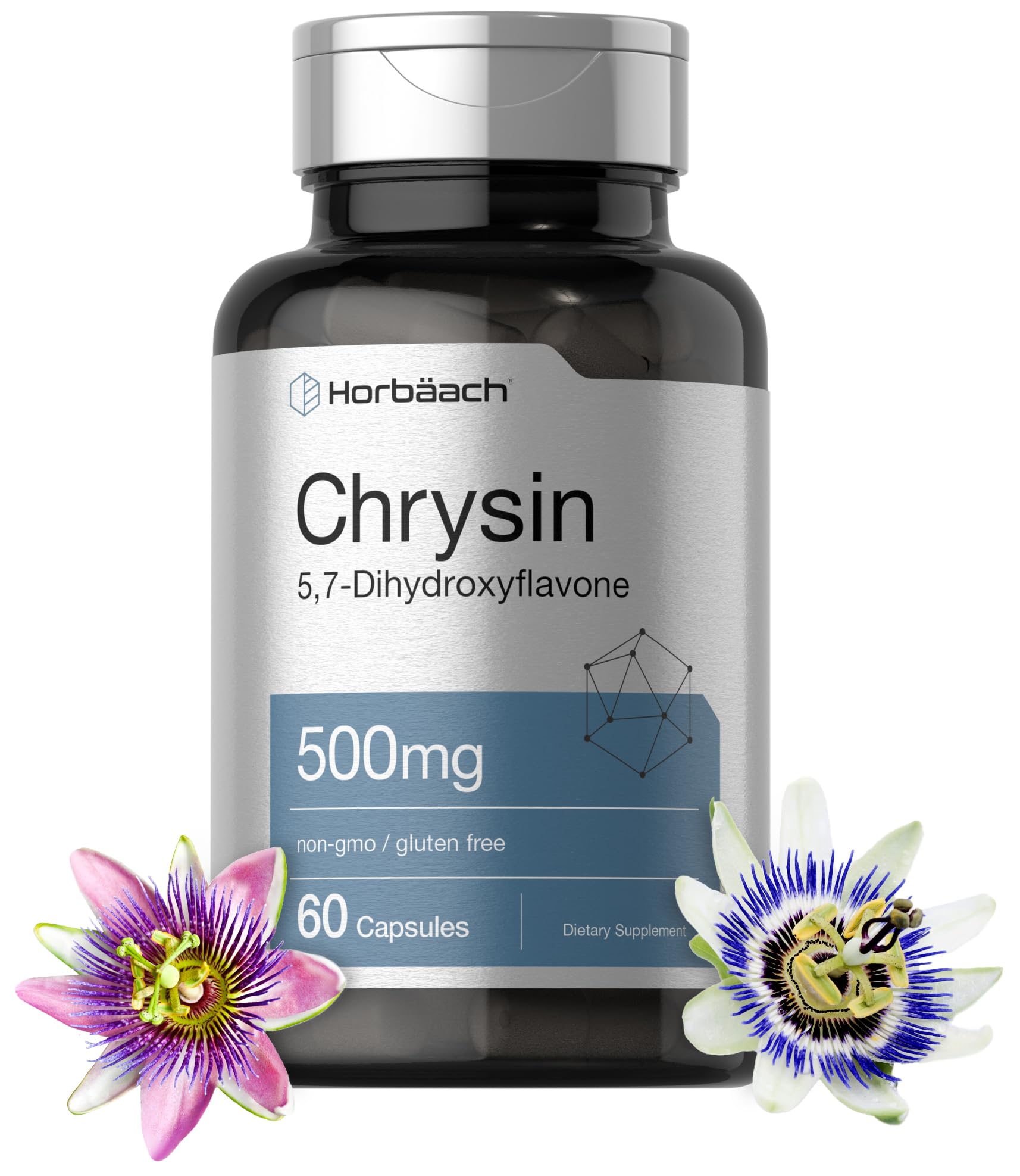 Horbäach Chrysin Supplement 500mg Capsules, 60 Count