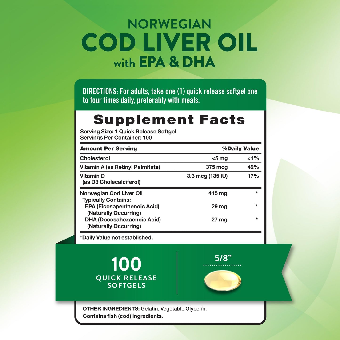 Nature's Truth Norwegian Cod Liver Oil Softgels 100 Softgels