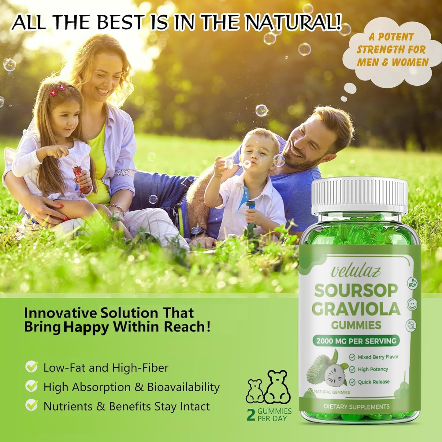 velulaz Soursop Graviola Gummies - Extra Strength with Vitamin C & Zinc, 60 Gummies
