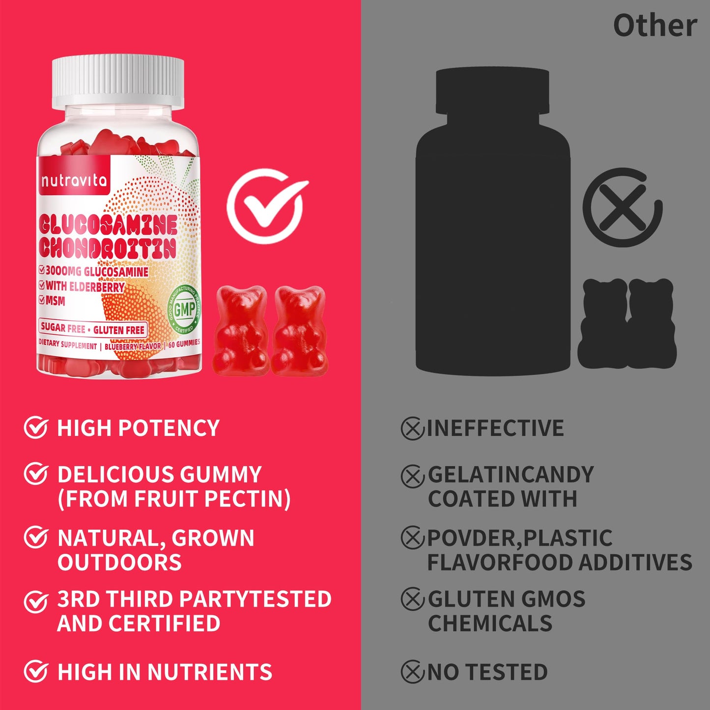 Nutravita Glucosamine Chondroitin Gummies with MSM & Elderberry Extra Strength, 120 Chews