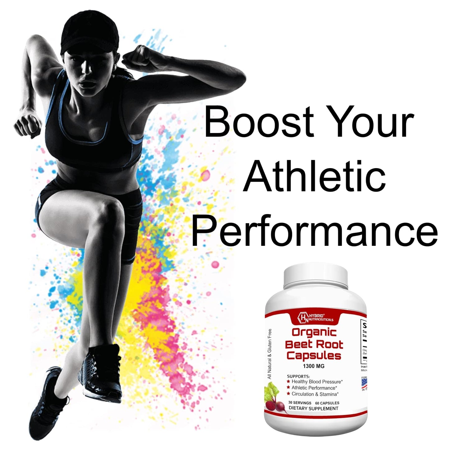 Hybrid Nutraceuticals Organic Beet Root Capsules 1300mg, 60 Capsules