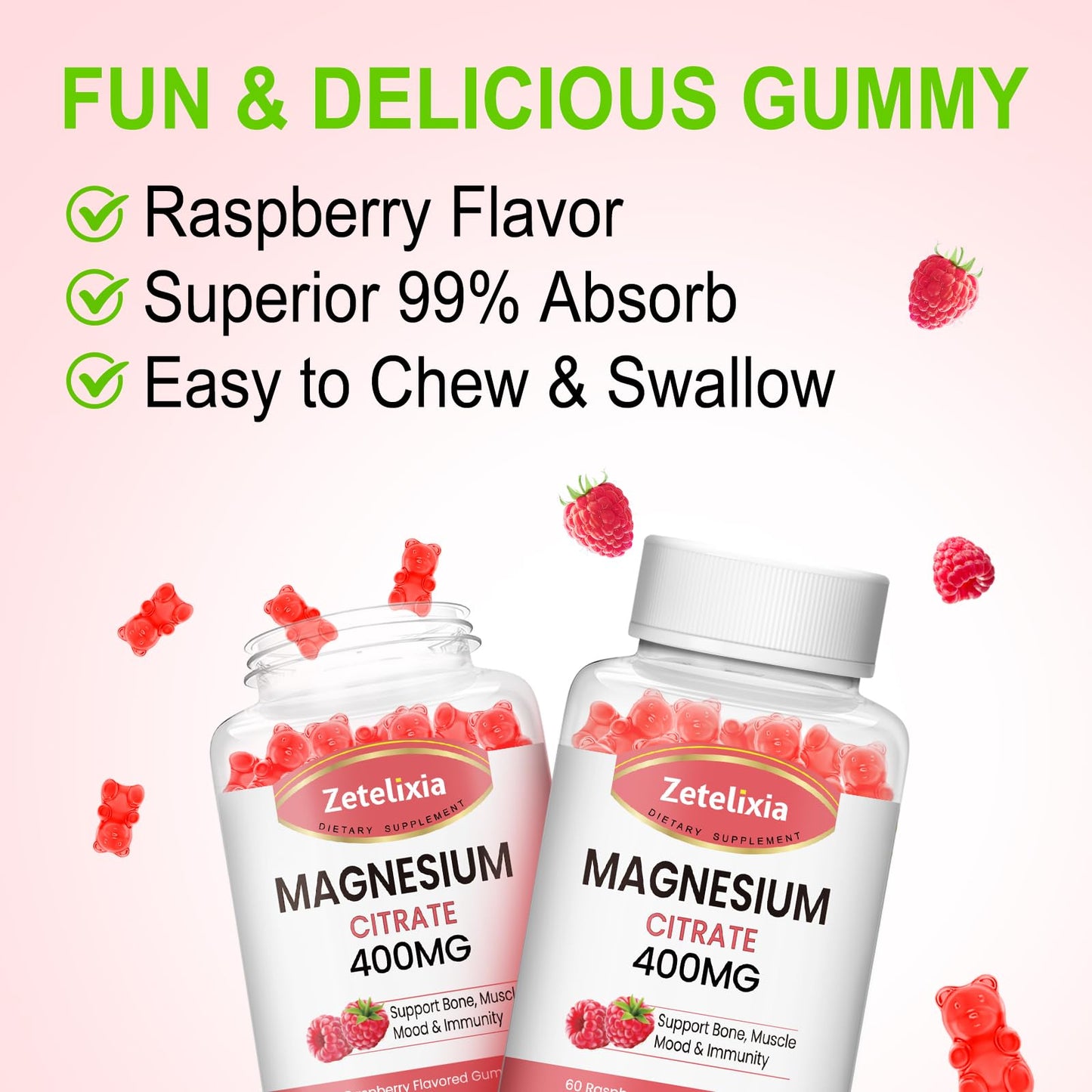 Zetelixia Magnesium Citrate Gummies 400mg, 60 Count