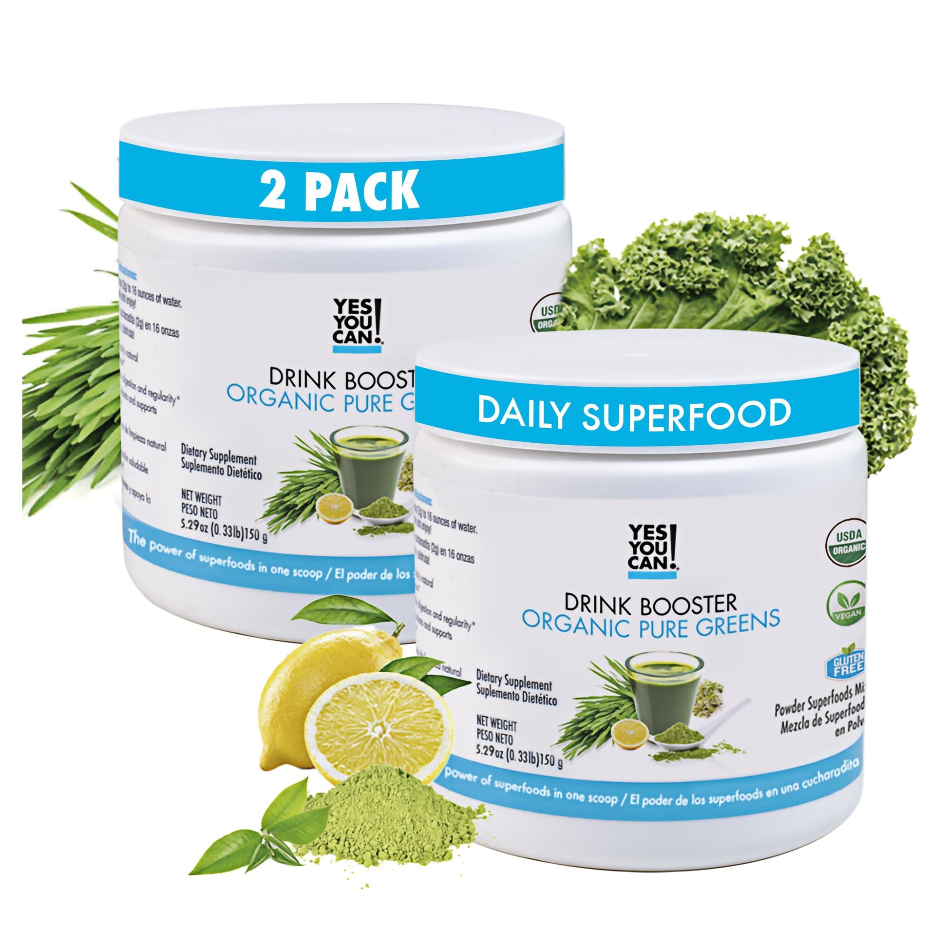 Yes You Can! Drink Booster Organic Greens Superfood Powder 10.58 oz (Pack of 2)