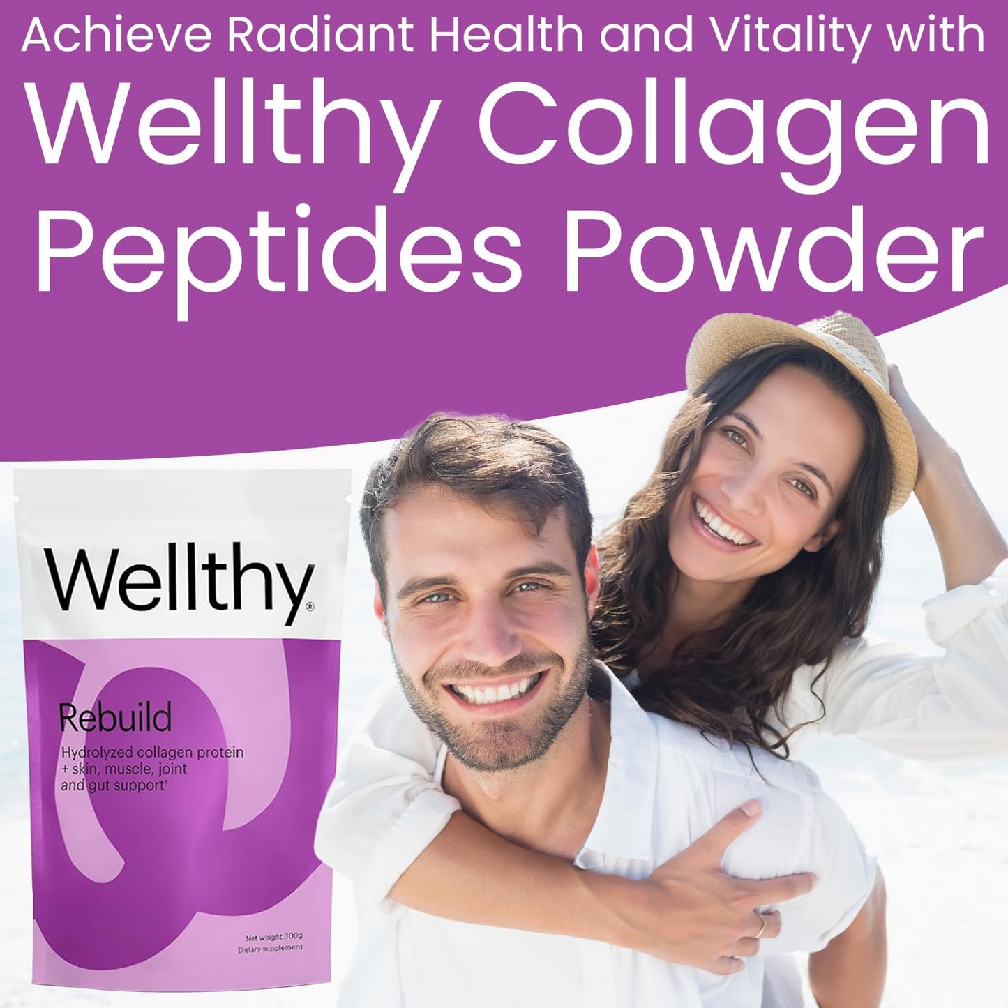 Wellthy Collagen Peptides Protein Powder, 10.58 oz, Unflavored