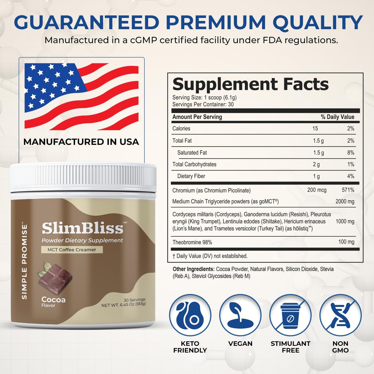 Simple Promise SlimBliss MCT Oil Powder Coffee Creamer, Sugar Free, Powder, 6.45 Ounce