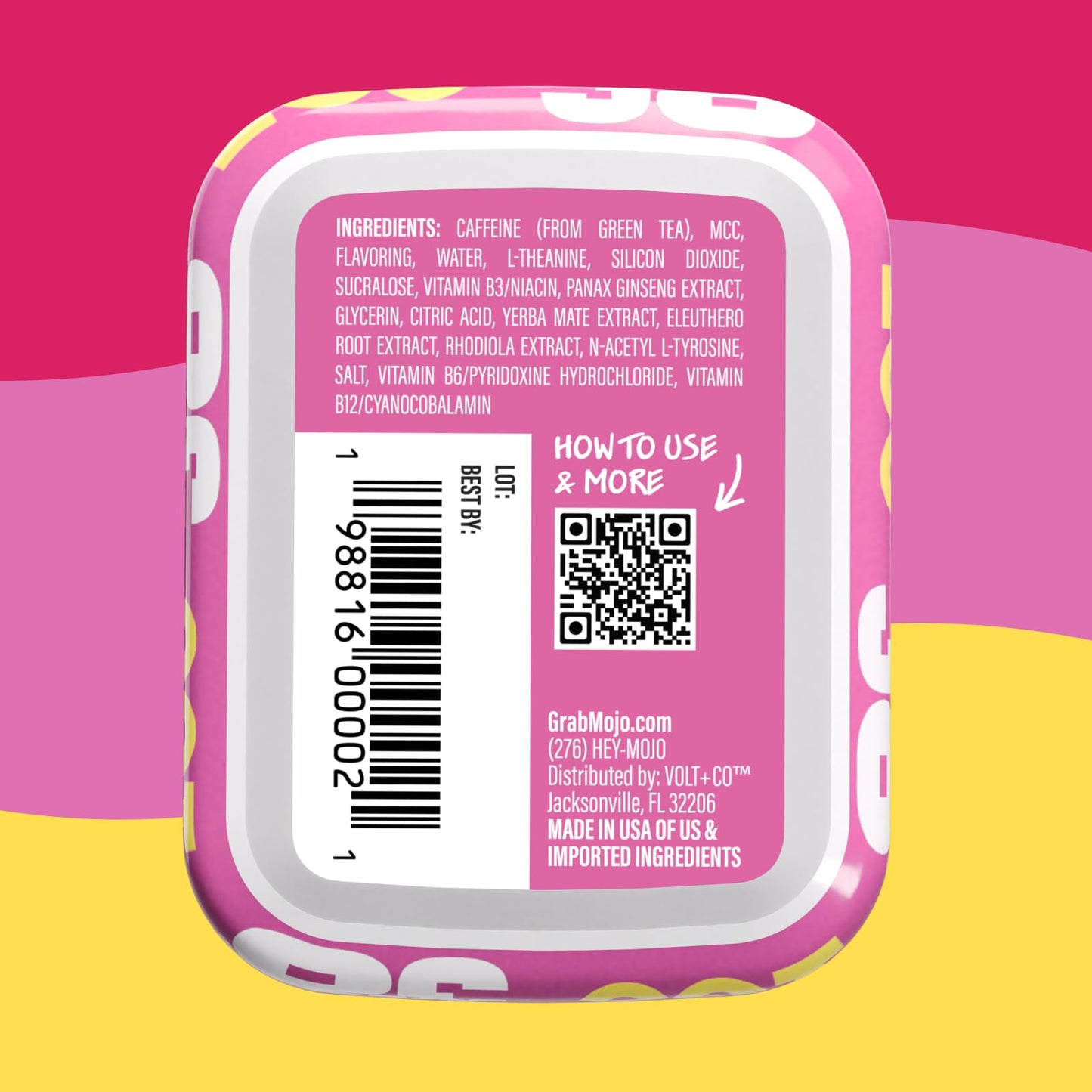 MOJO Energy 100mg Caffeine Pouches, Pink Lemonade, 15 Pouches