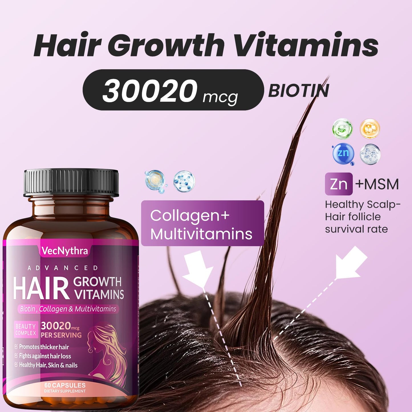 PUPCA Biotin Hair Growth Capsules, 60 Count
