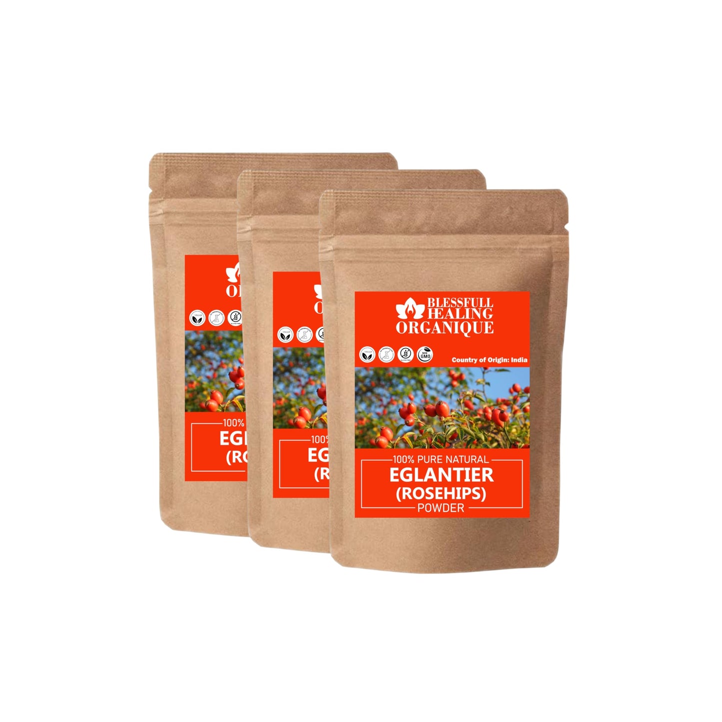 Blessfull Healing Organic Rosehips Powder 3-Pack, 300 Grams