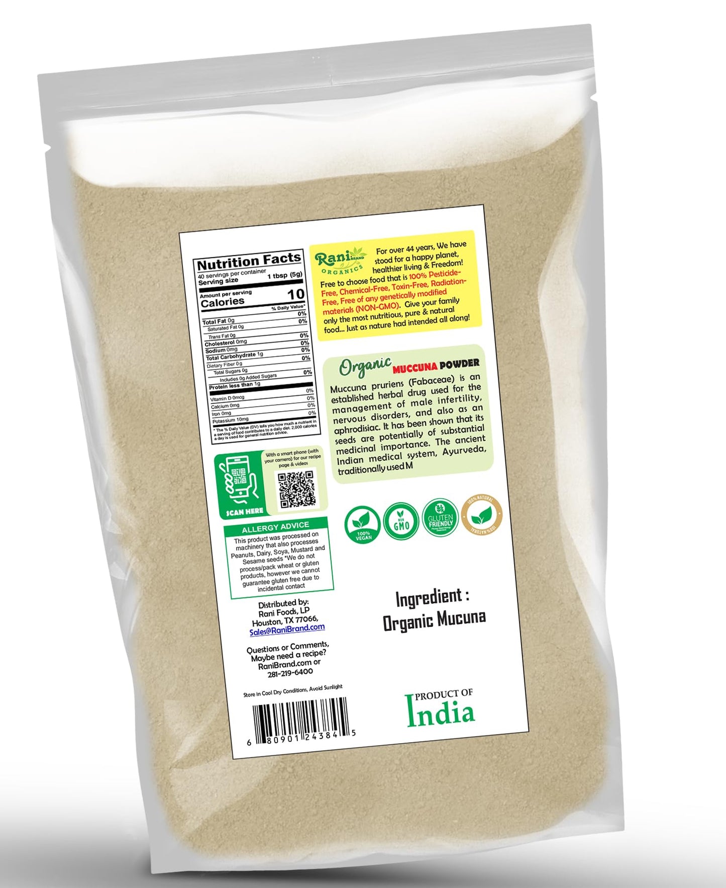 Rani Brand Authentic Indian Products Organic Mucuna Powder (Kaunch Powder) 7 oz