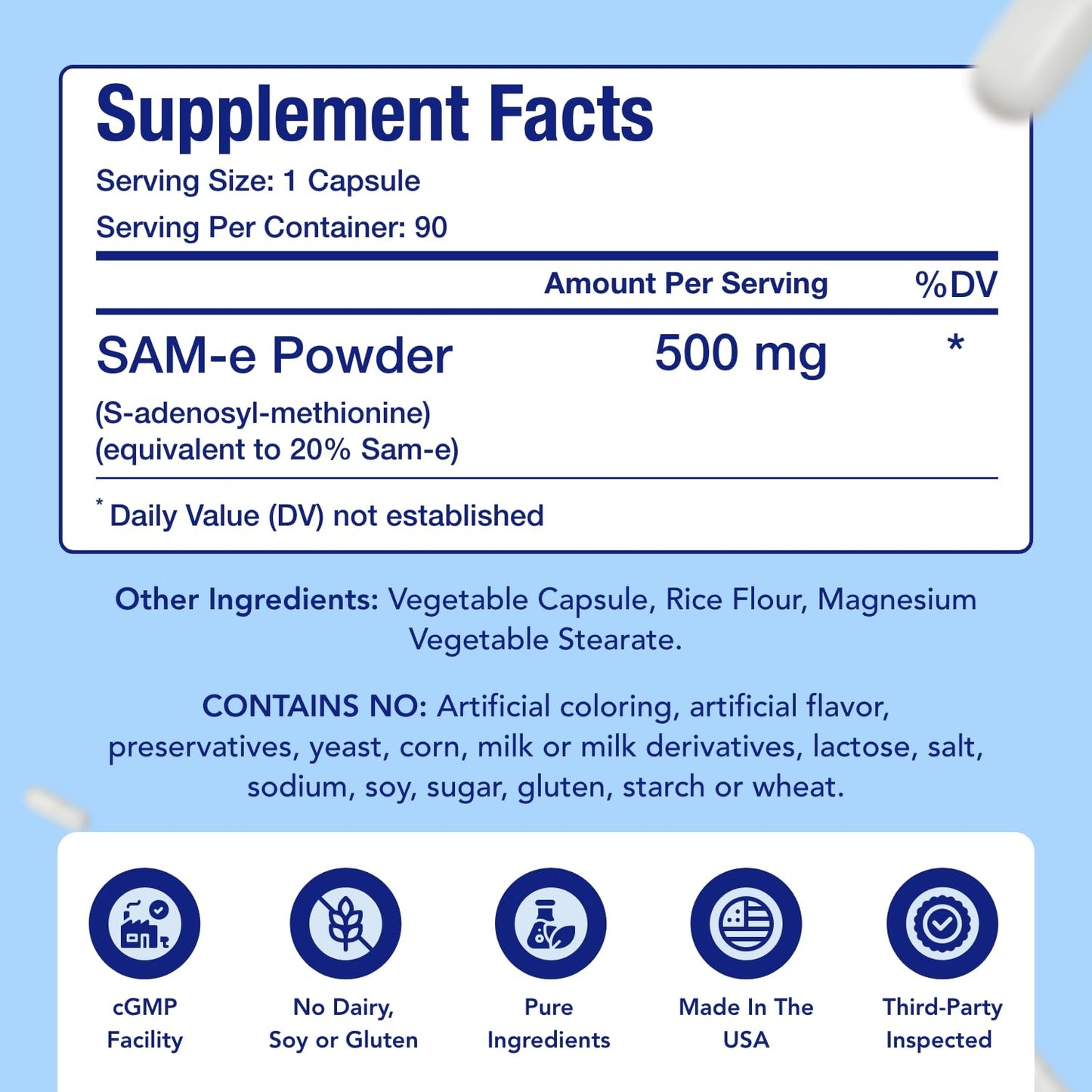 NasaBeahava SAM-E Supplement 500mg Capsule 90 Count