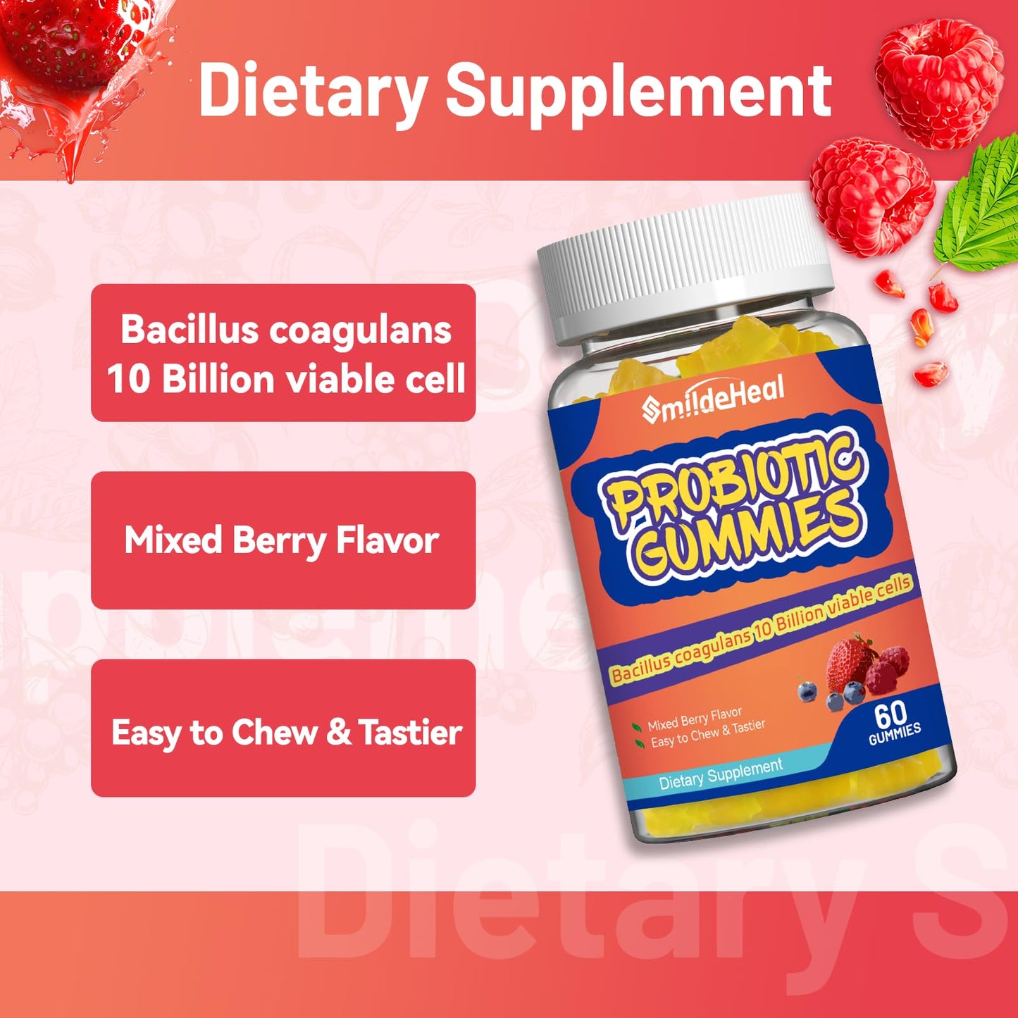 SmildeHeal Probiotic Gummies for Digestive Health Gummy 60 Count