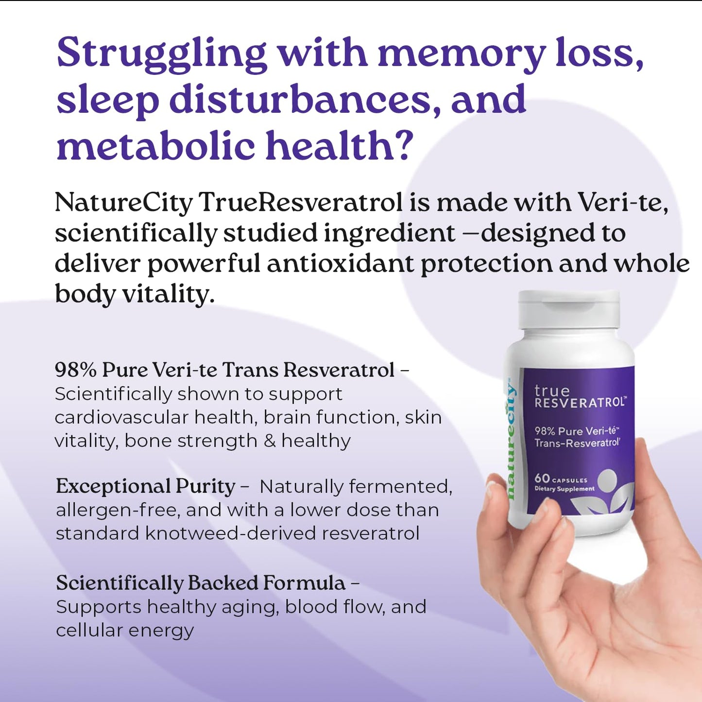 NatureCity TrueResveratrol Resveratrol Supplement & Anti-Aging Support 60 Capsules