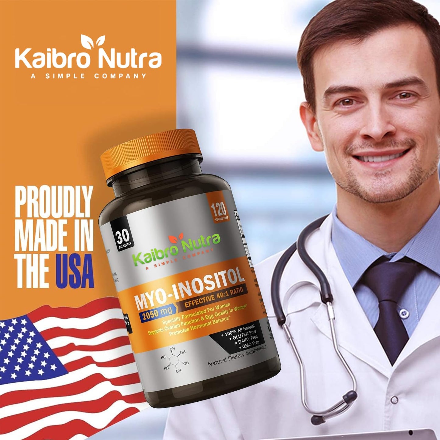 Kaibro Nutra Myo-Inositol & D-Chiro Inositol 40:1 Ratio Capsules 240 Count