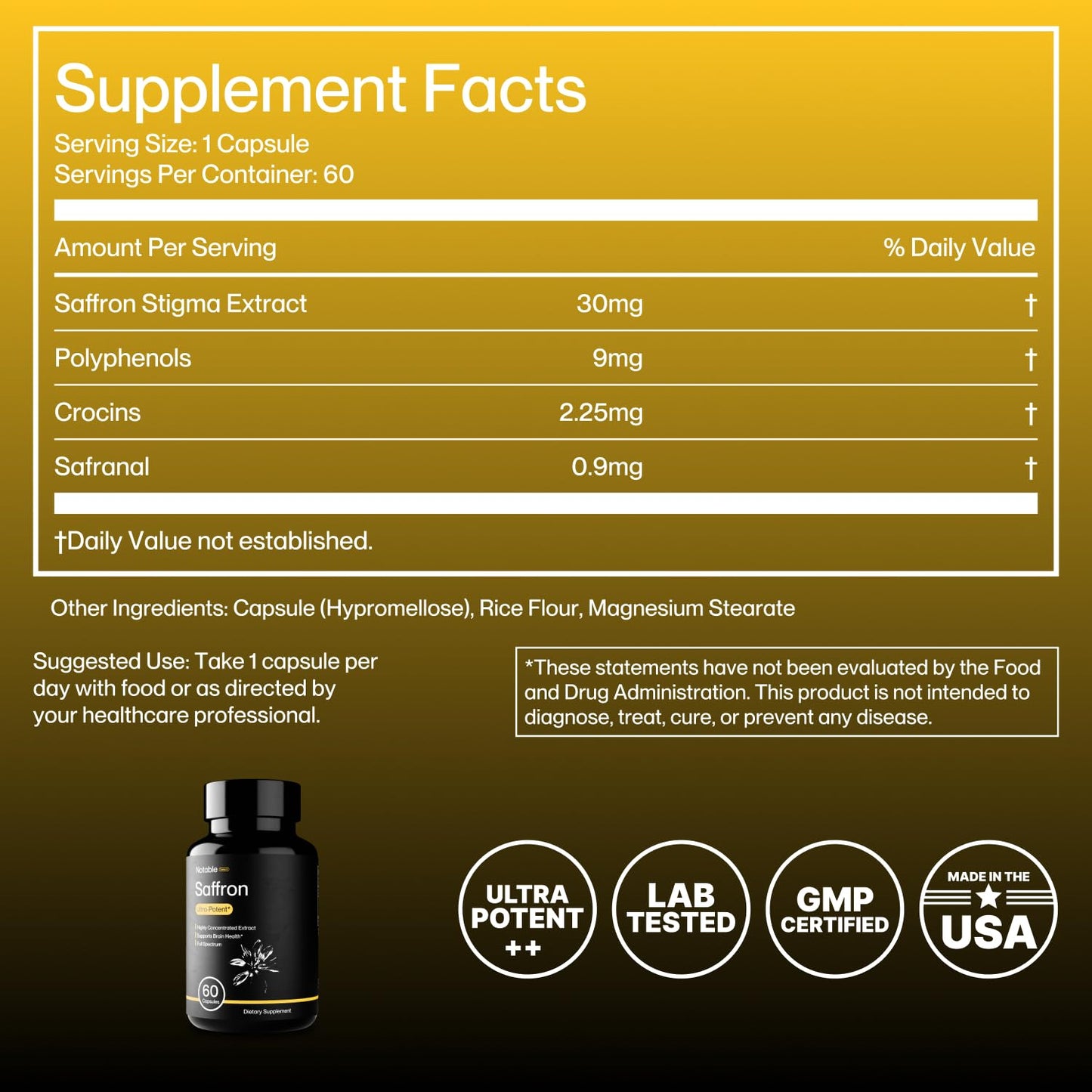 Notable Ultra-Potent Saffron Extract Capsules, 1 Count