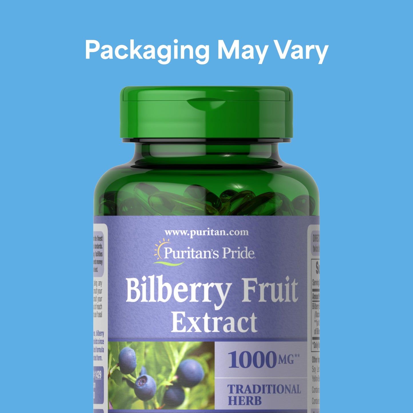 Puritan's Pride Bilberry Fruit Extract 250mg Softgels, 180 Count