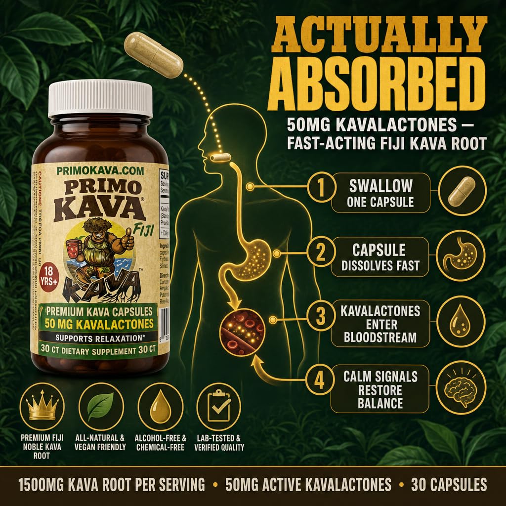PRIMO KAVA Kava Capsules 1500mg, 30 Capsules