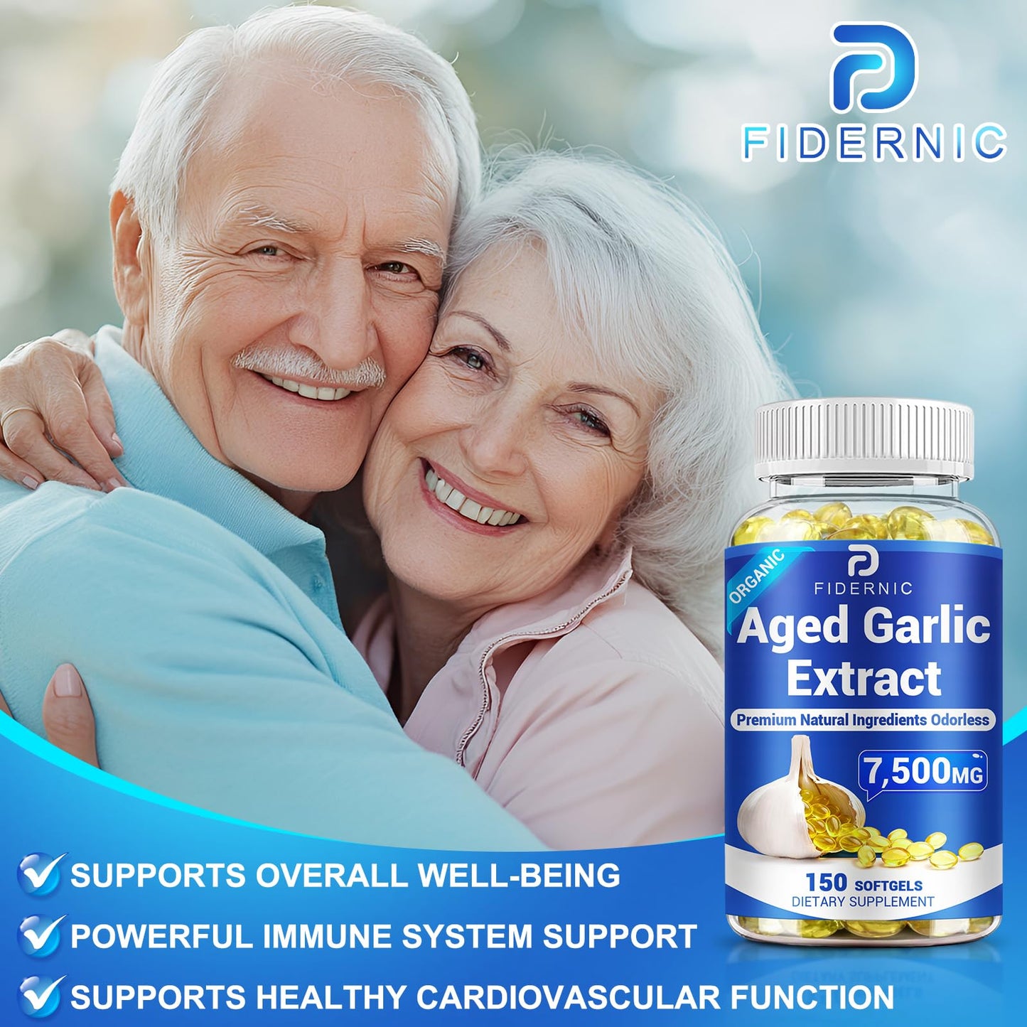FIDERNIC Aged Garlic Extract Odorless Organic Garlic Supplement Softgels, 150 Count