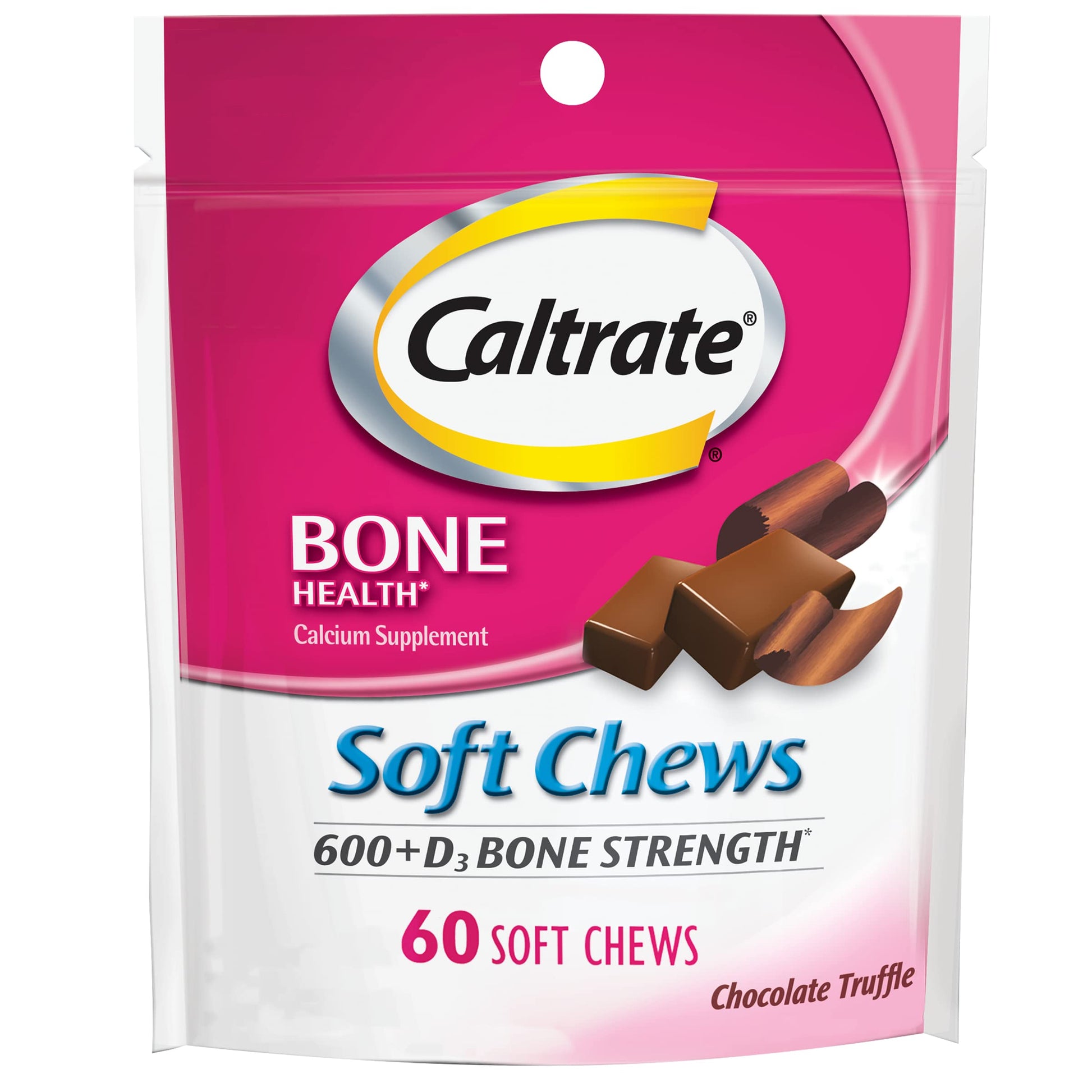 Caltrate Soft Chews 600 Plus D3 Calcium Vitamin D Supplement, Chewable, 60 Count
