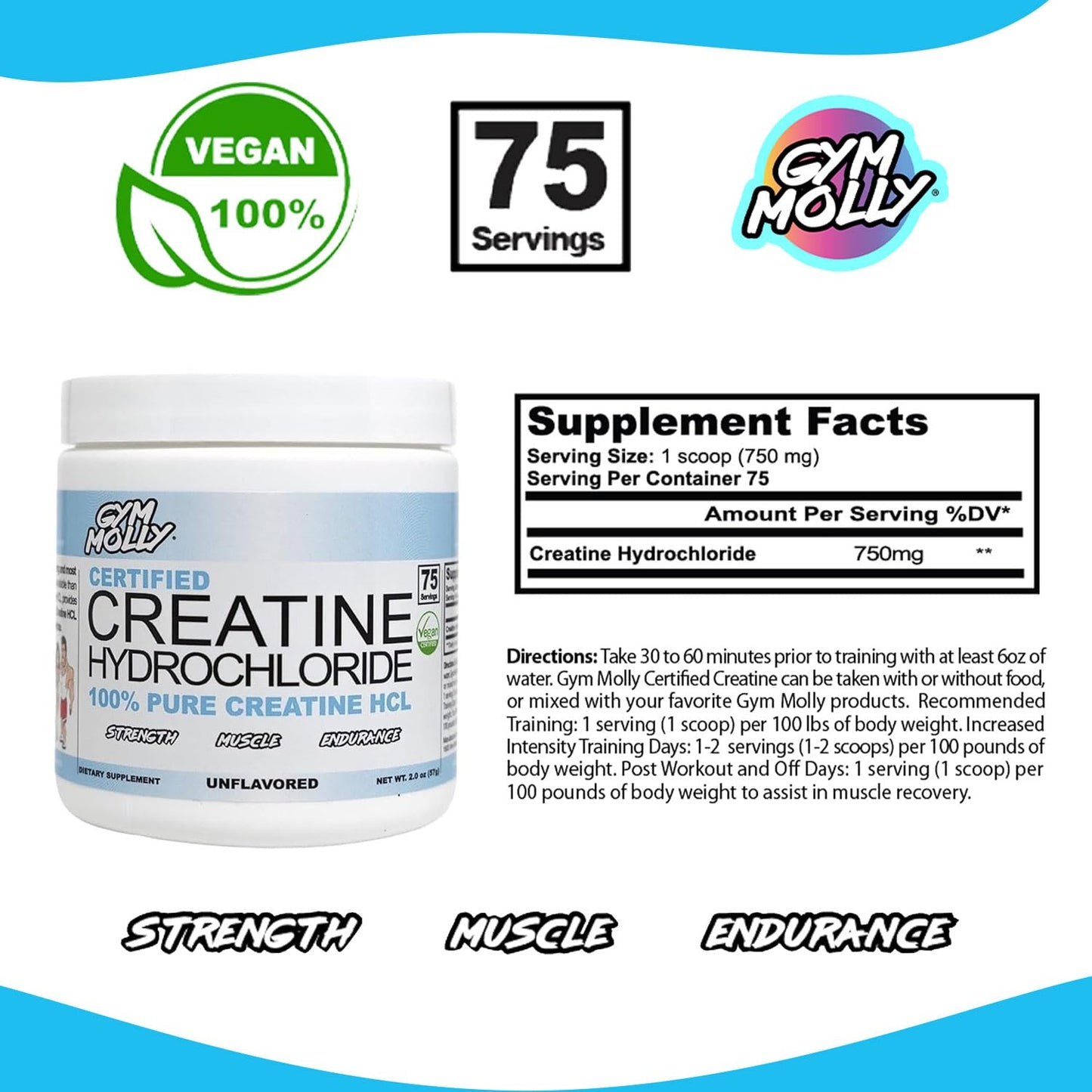 Gym Molly Creatine Hydrochloride Powder (HCL) 1.98 Ounce