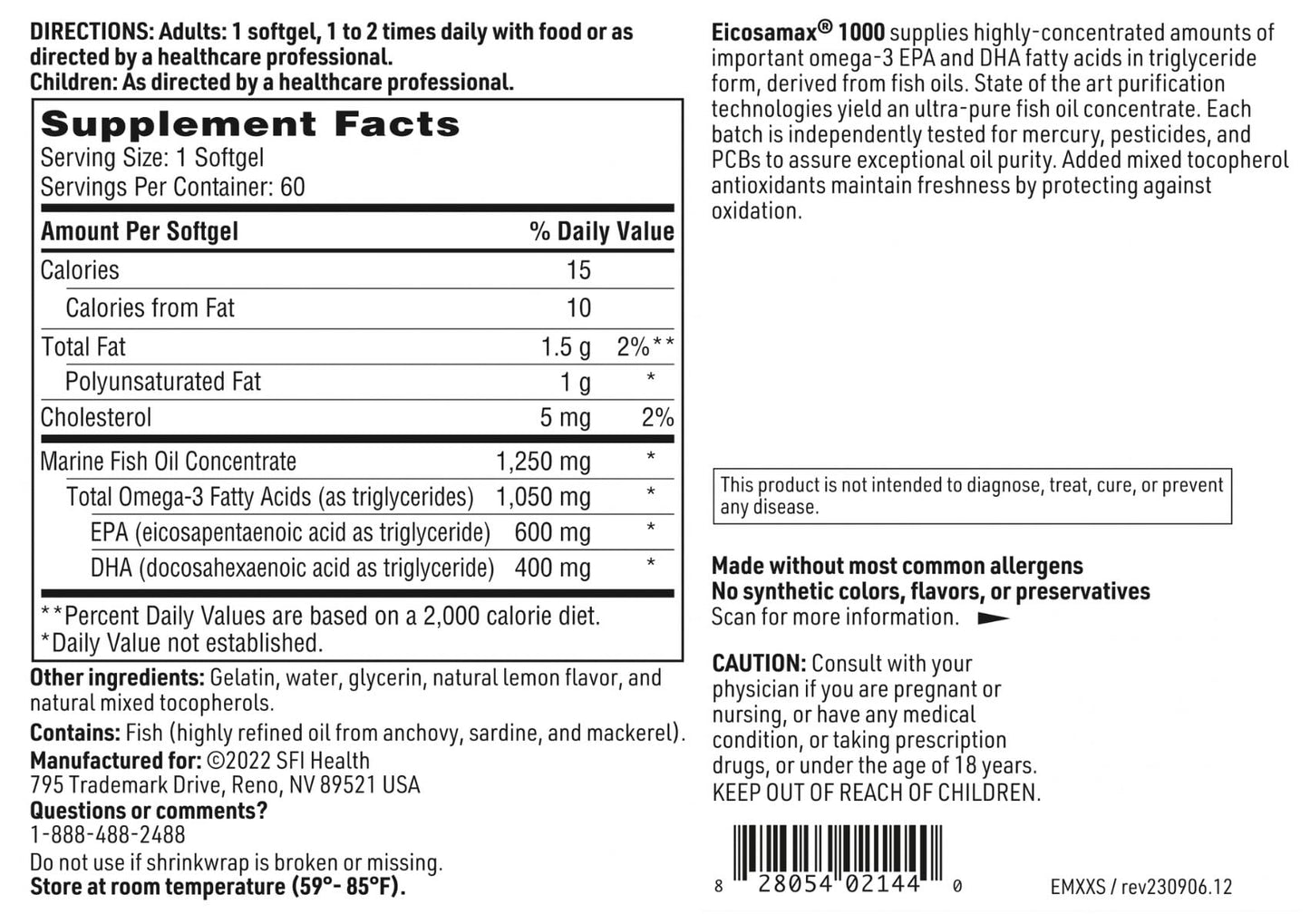 SFI Health Eicosamax 1000 TG Fish Oil Soft Gel 60 Count