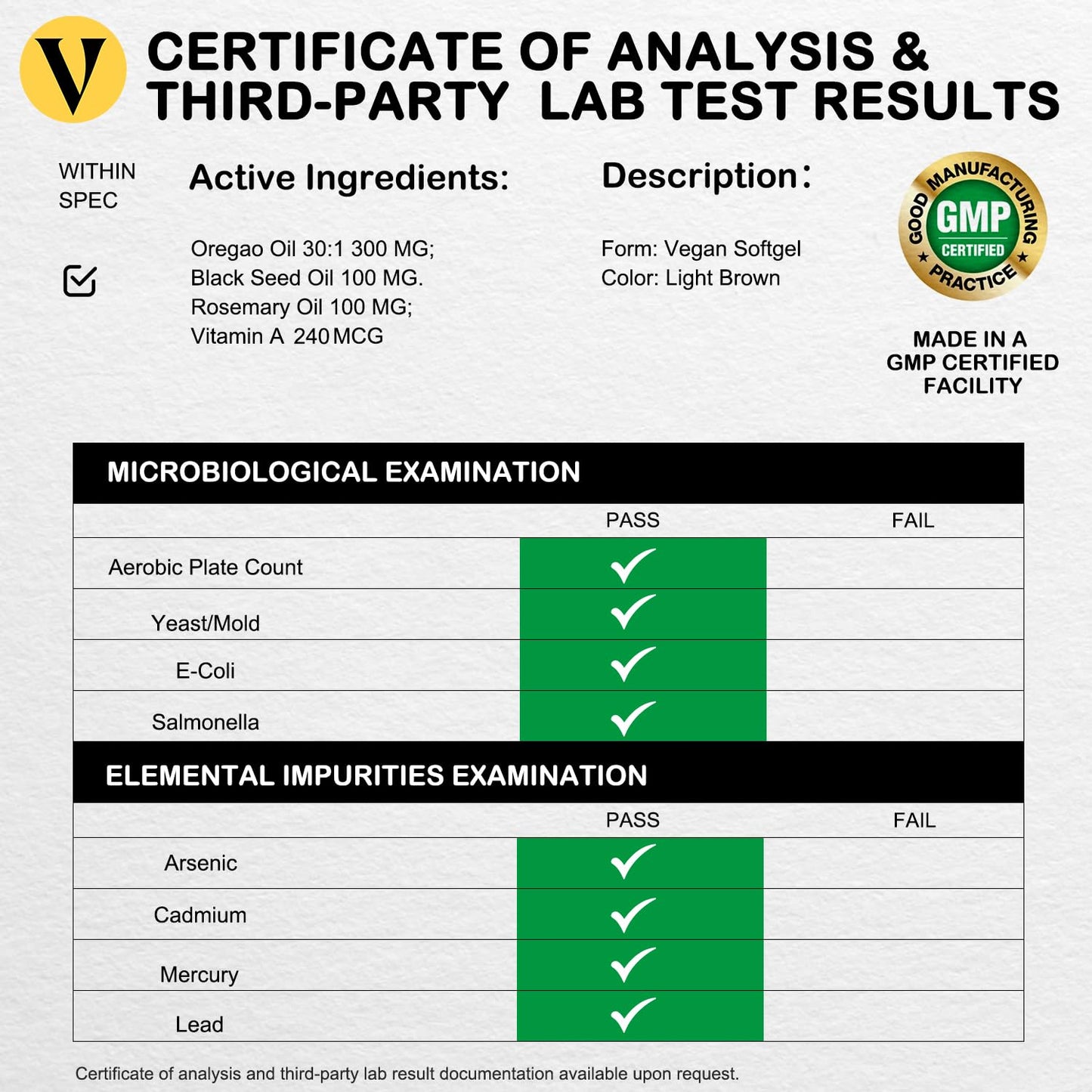 VEGEPOWER Oil of Oregano Softgels, 120 Count