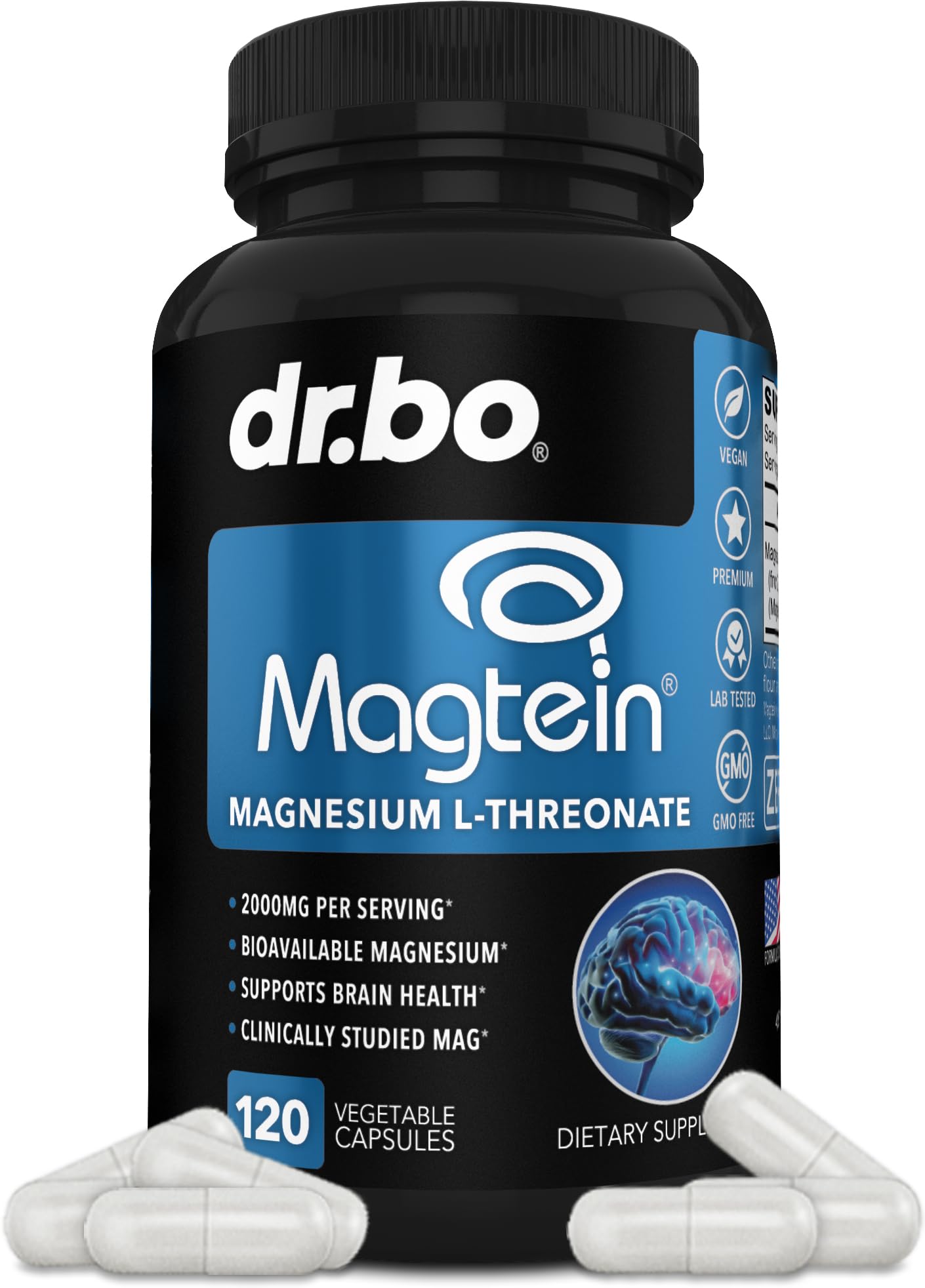 DR. BO Magtein Magnesium L-Threonate 2000mg Capsules, 120 Count