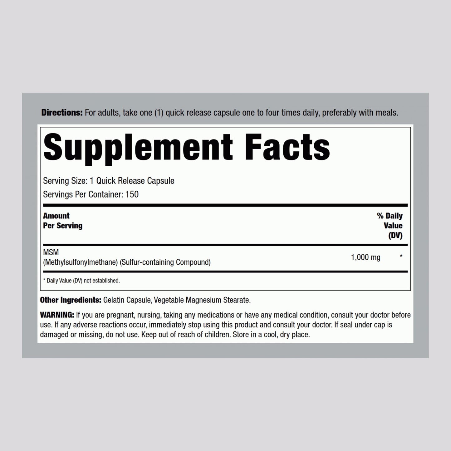 Lindberg MSM Supplement 1000mg Capsules, 150 Count