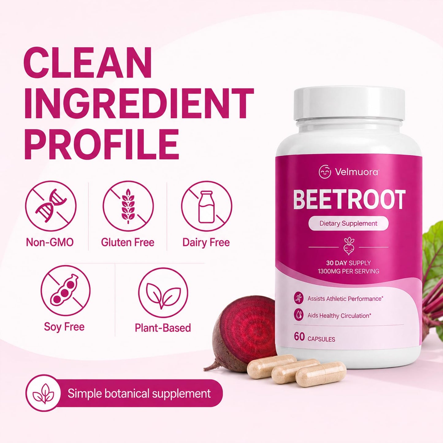Golden Dunes Velmuora Organic Beet Root Capsules, 60 Capsules