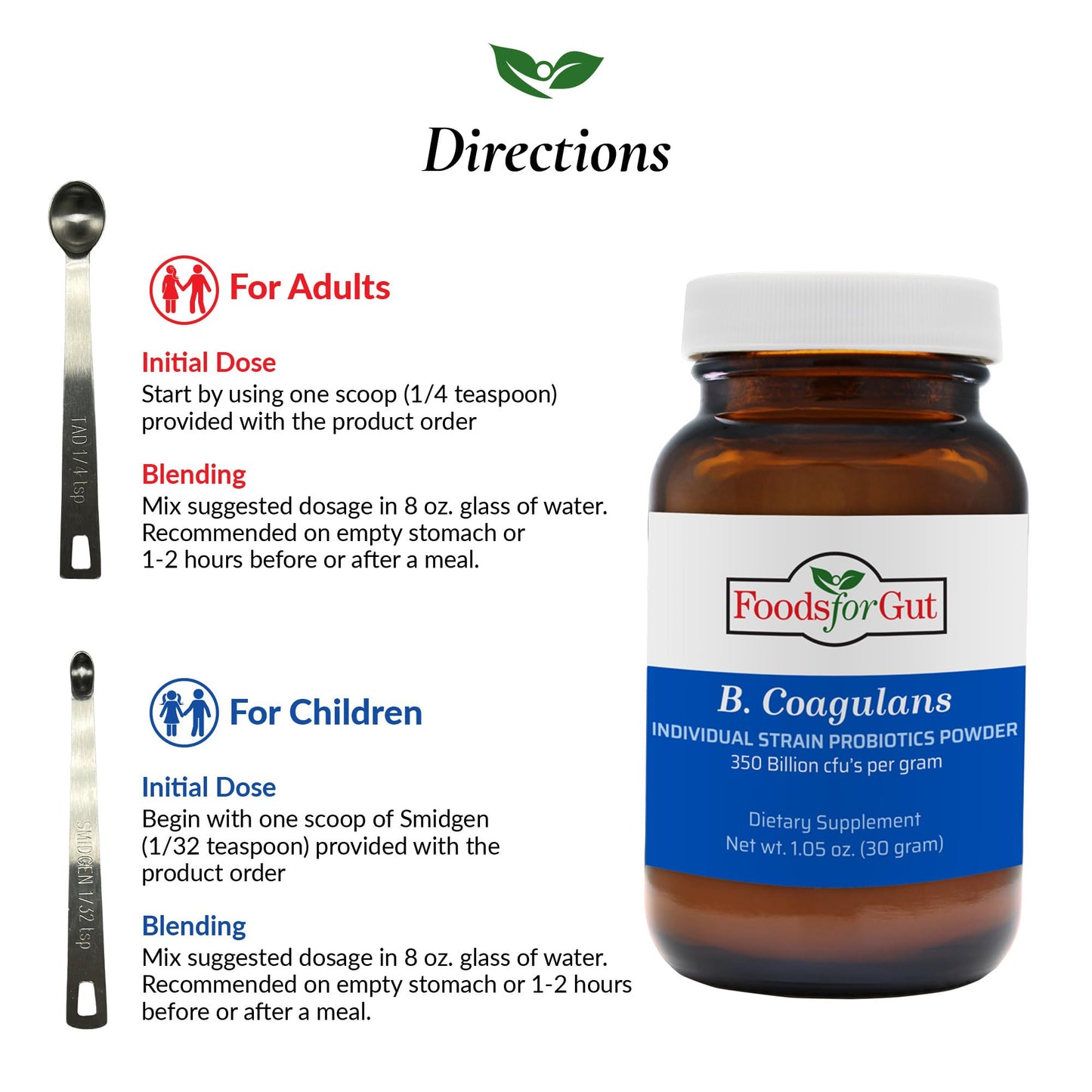 Foods For Gut Bacillus Coagulans Probiotic Powder, 350 Billion CFUs, 1.05 oz