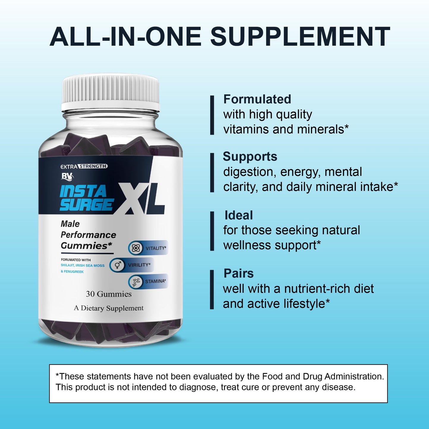 BLUE VIBE Insta Surge XL Maximum Performance Support Gummy 30 Gummies