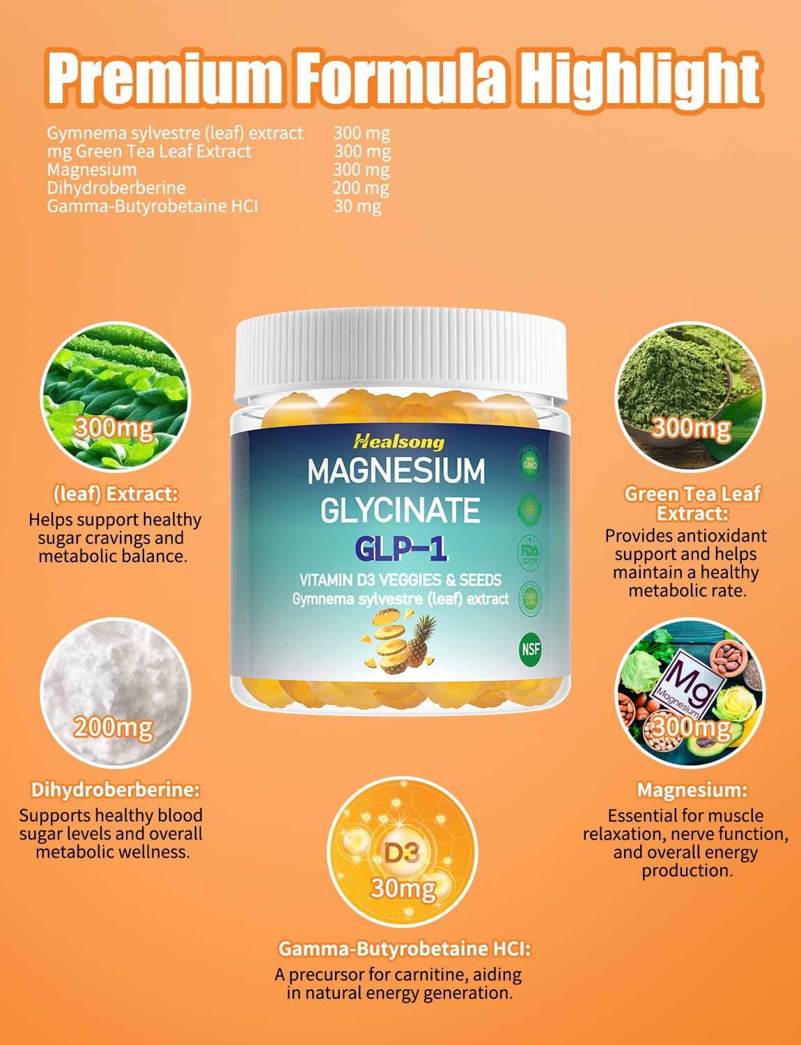 YUMOYI SPRUCE JIYIN Magnesium Glycinate Gummies 400mg, 120 Count