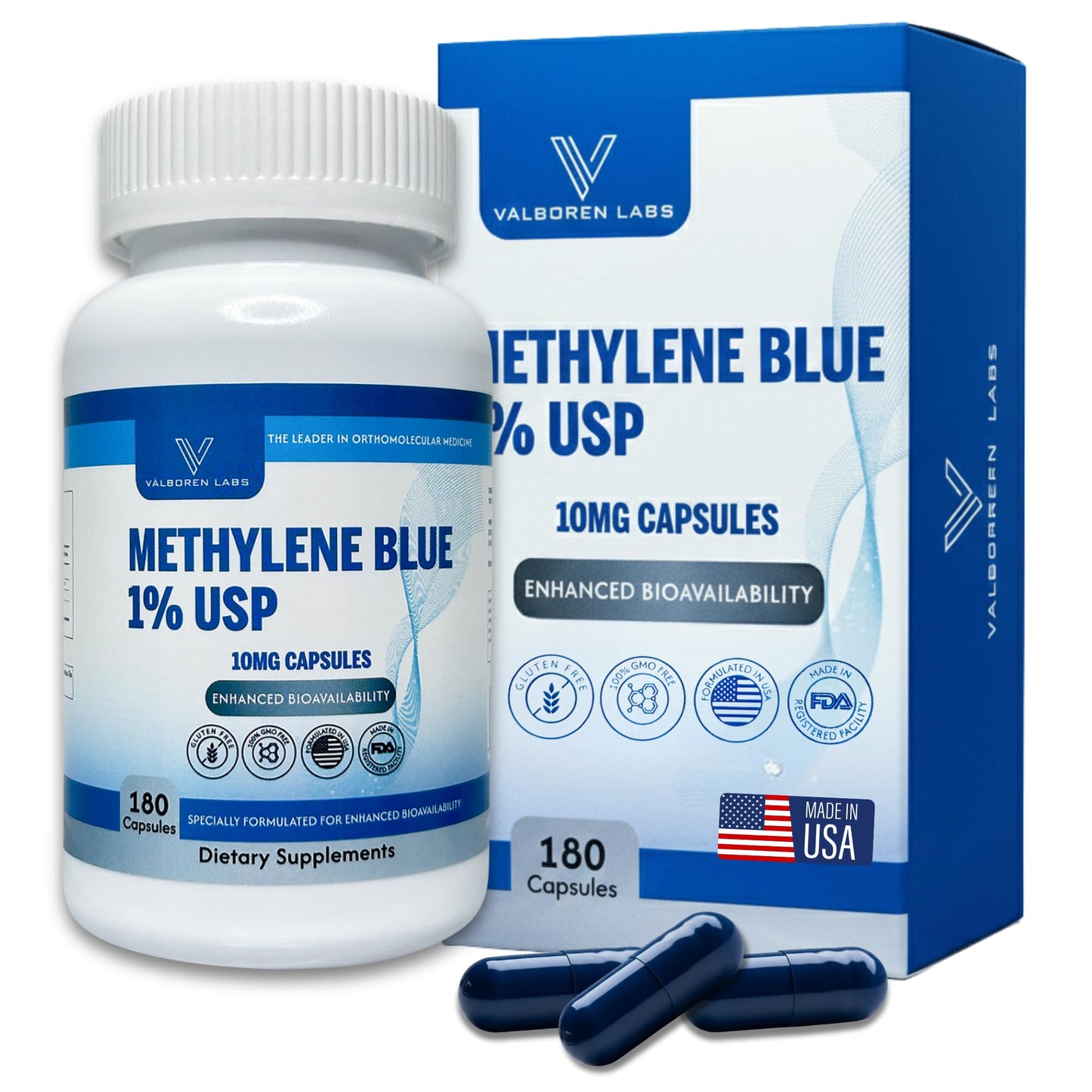 Valboren Labs Methylene Blue 10mg Capsules, 180 Count