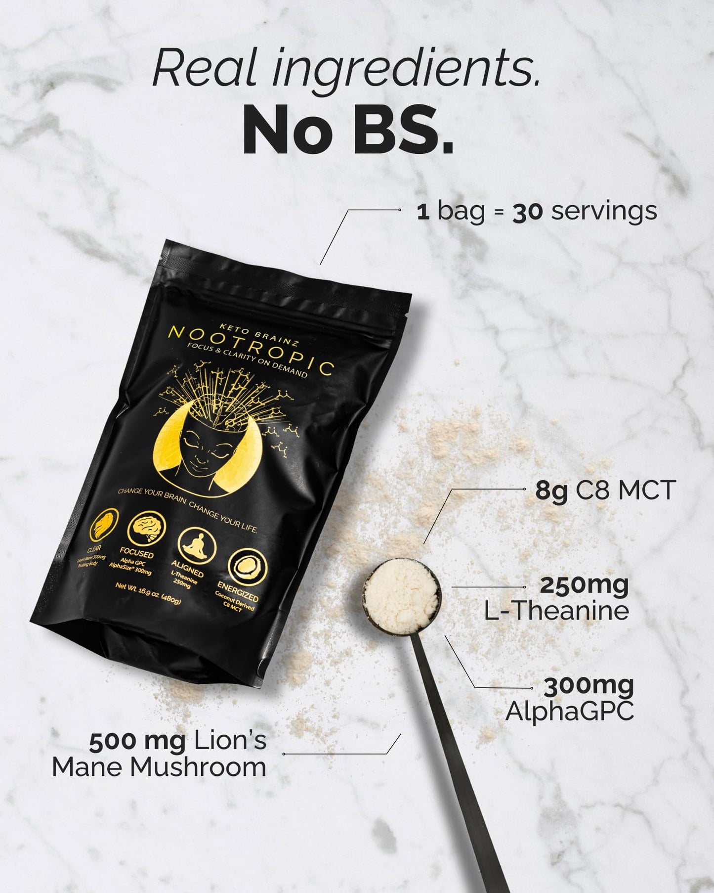 Keto Brainz Nootropic Creamer, C8 MCT, Lion's Mane Mushroom Powder 16