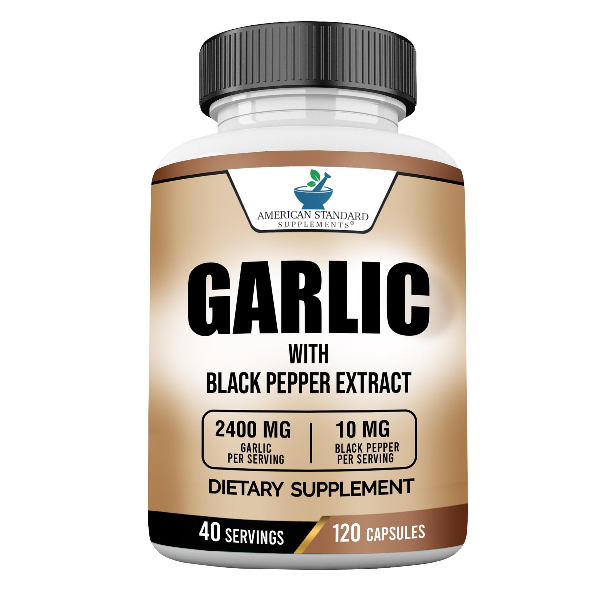 American Standard Supplements Garlic 2400mg Per Serving with Black Pepper Fruit Extract Capsules, 120 Count
