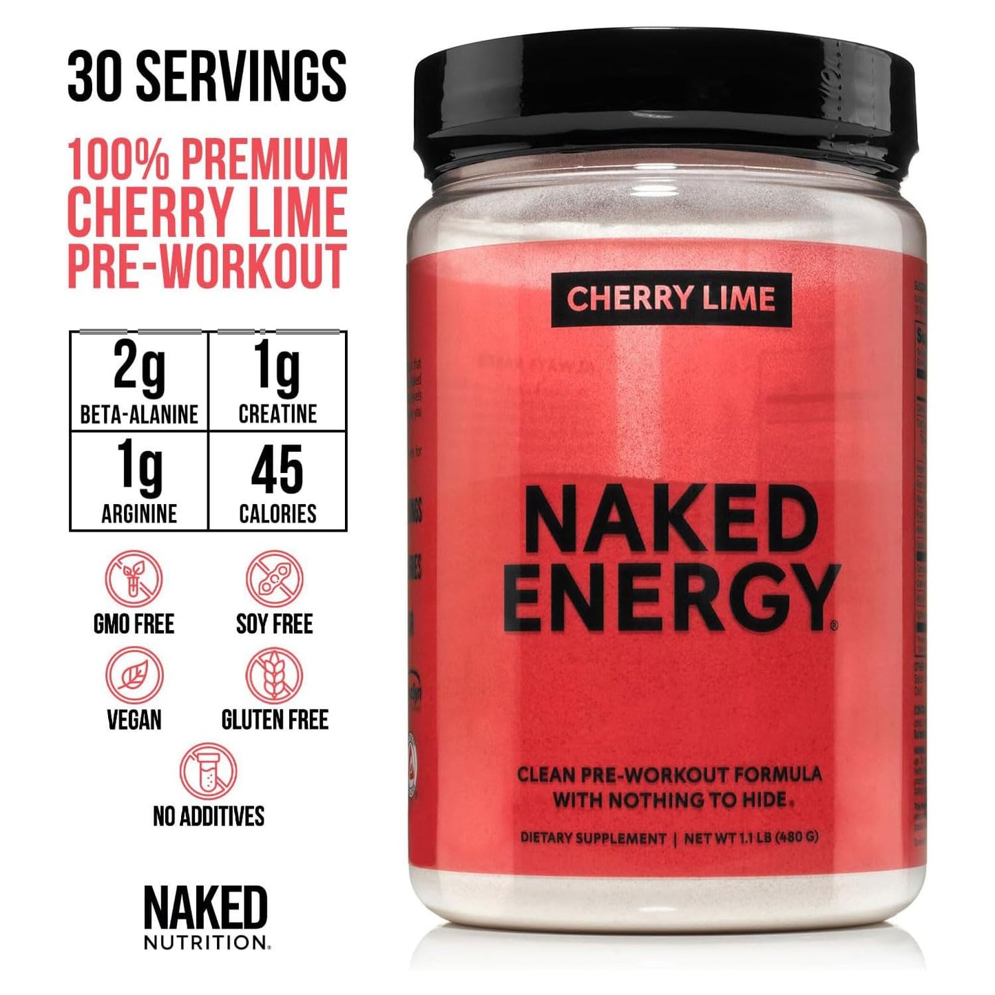 NAKED Cherry Lime Energy Pre-Workout Powder, 16 Servings