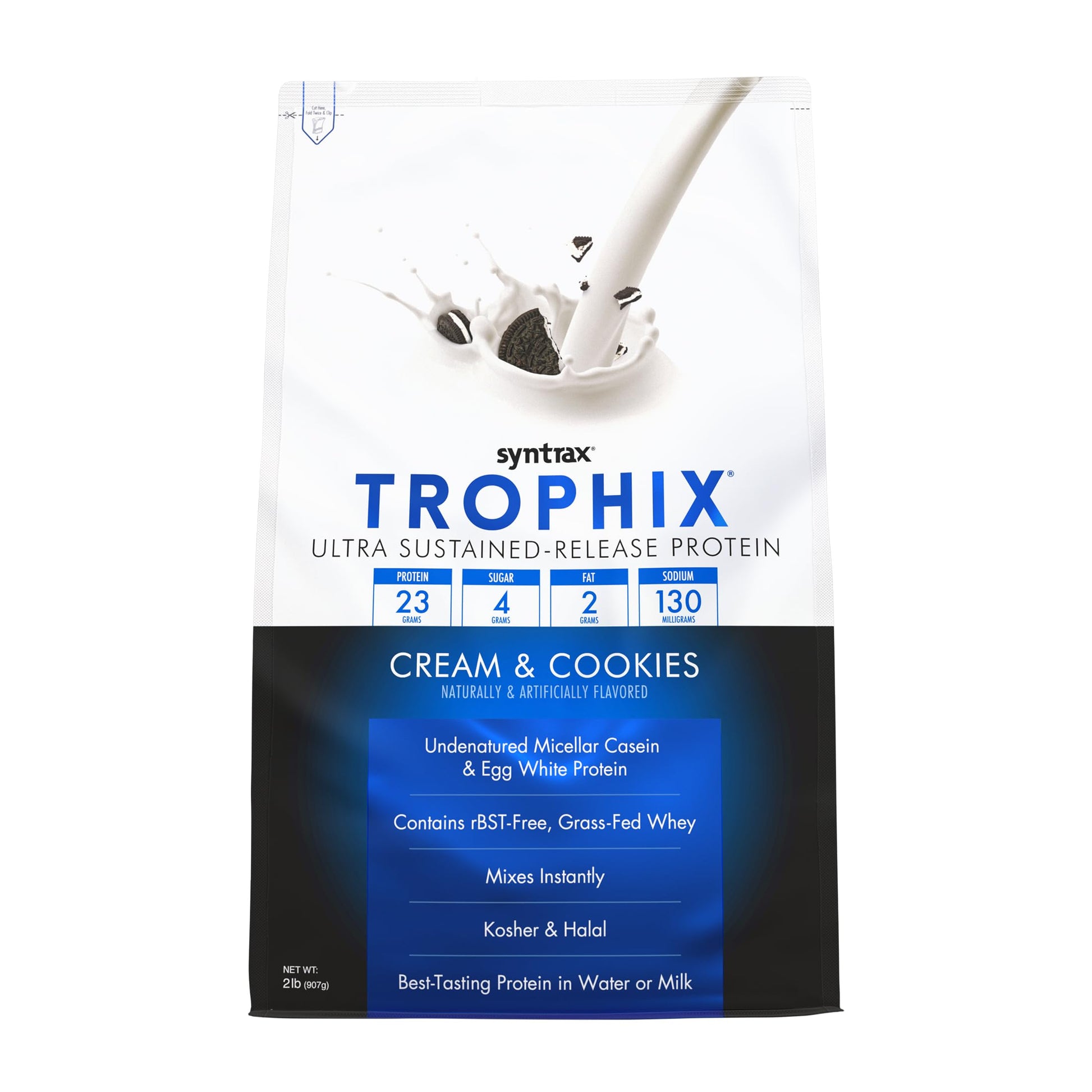 Syntrax Trophix Ultra Sustained-Release Protein Powder Blend Real Cookie Pieces Cream & Cookies, 32 Servings, 2 lbs